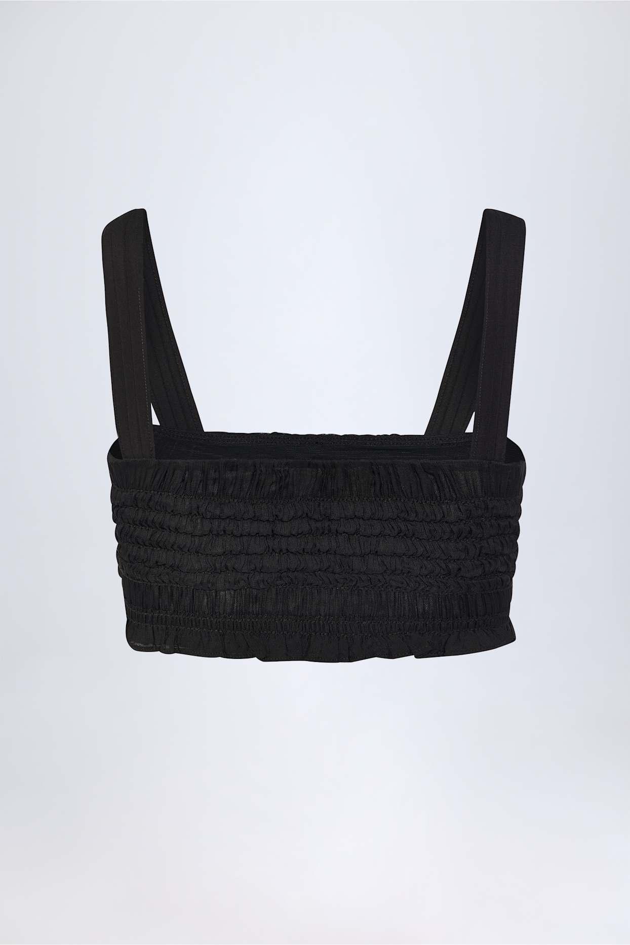 Ruffled Tie-Front Crop Top in Black Product Image