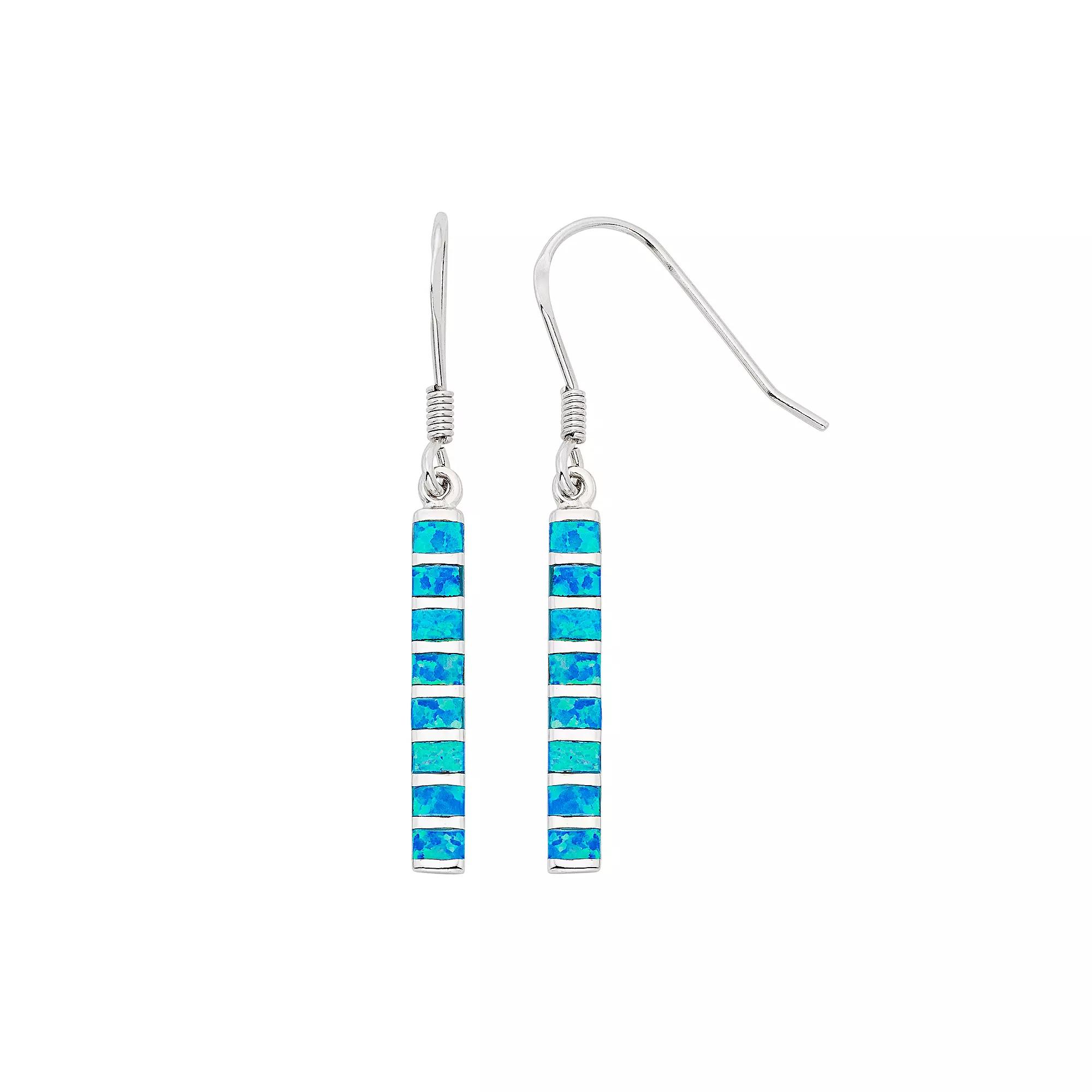 Lab-Created Blue Opal Sterling Silver Stick Drop Earrings, Women's Product Image