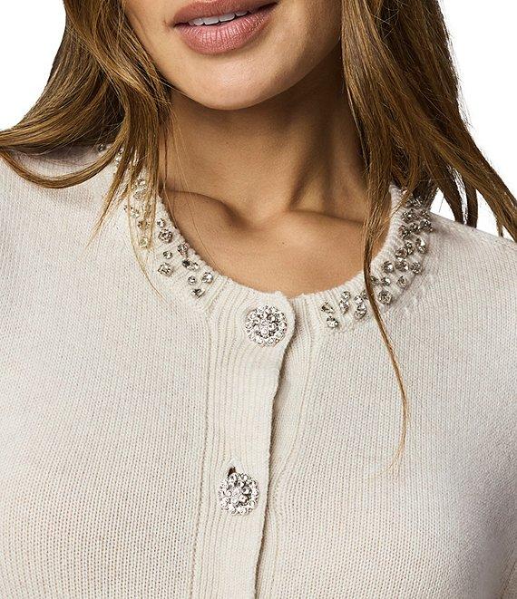 Splendid Montana Cashmere Blend Knit Round Neck Long Sleeve Embellished Cardigan Product Image