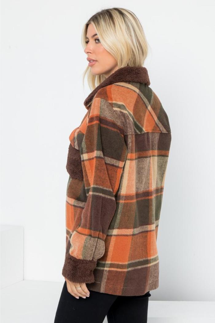 Plaid Wool-Like Shacket with Sherpa Contrast Product Image