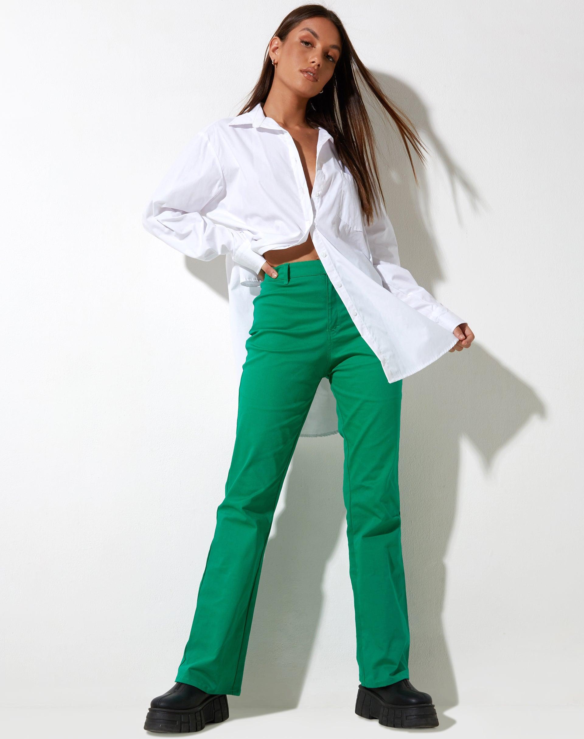 Zoven Flare Trouser in Twill Blush Green Female Product Image