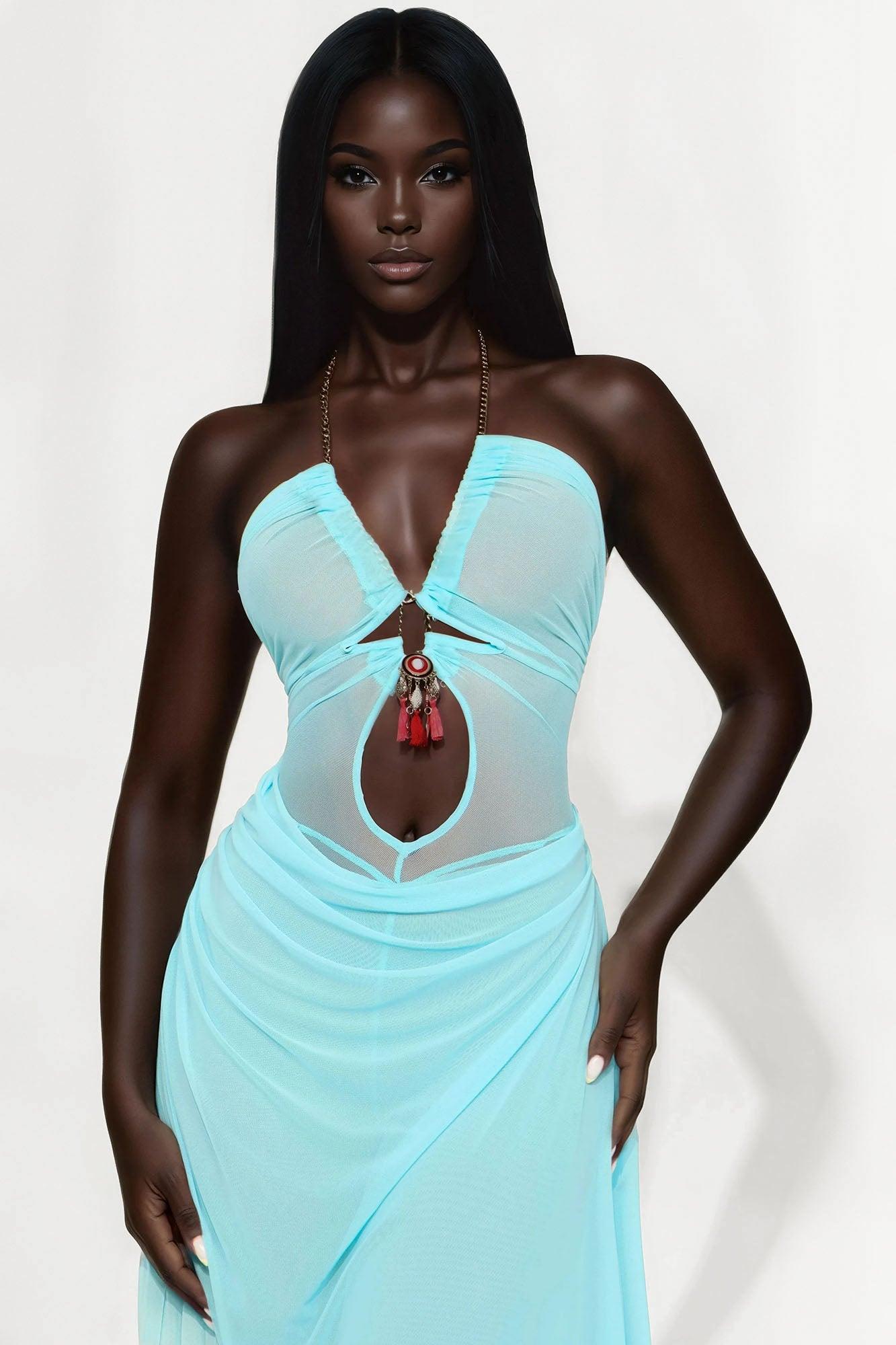 Layla Sheer Mesh Jumpsuit - Aqua Female Product Image