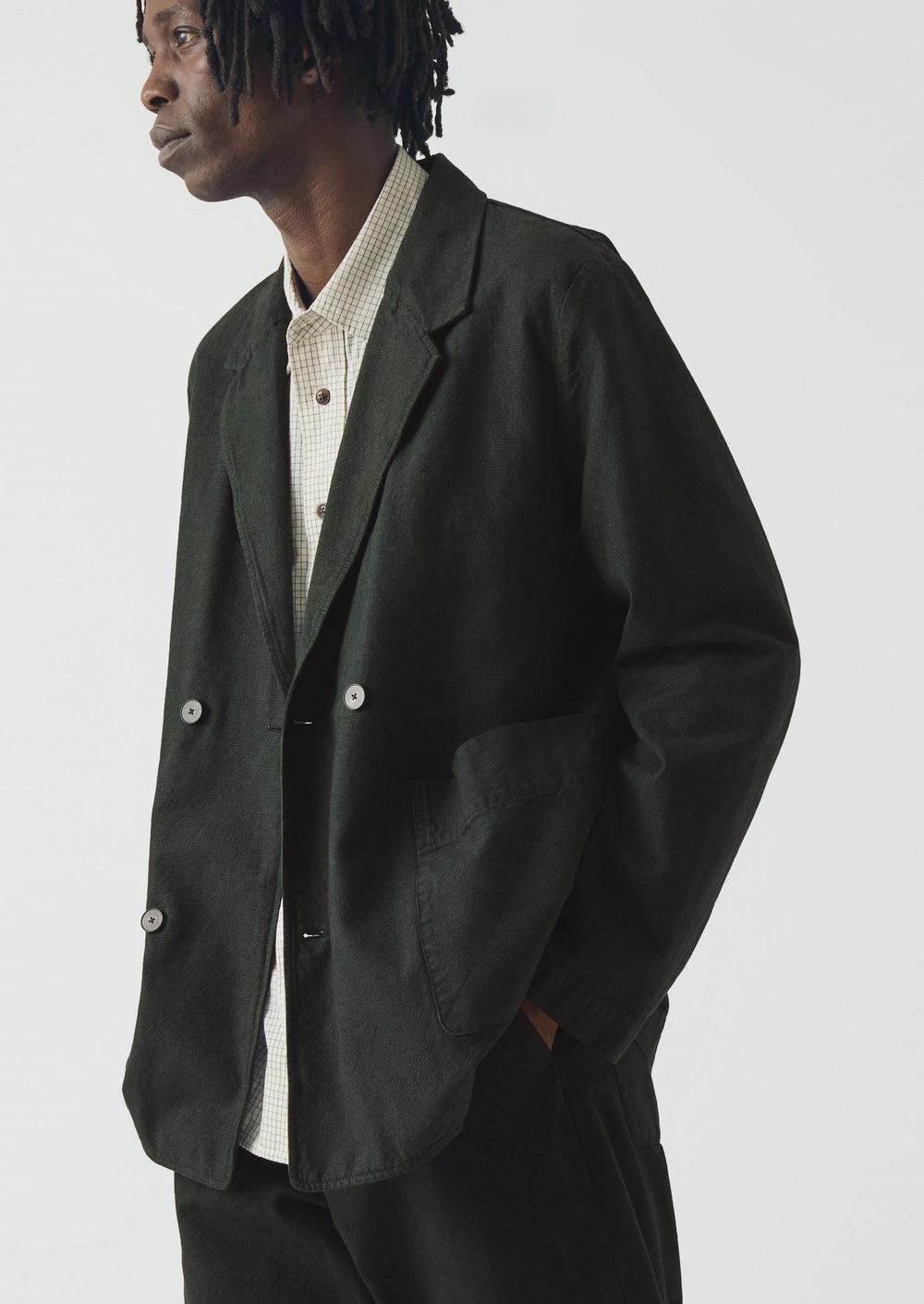 Overdyed Micro Houndstooth Cotton Blazer | Oil Green Product Image