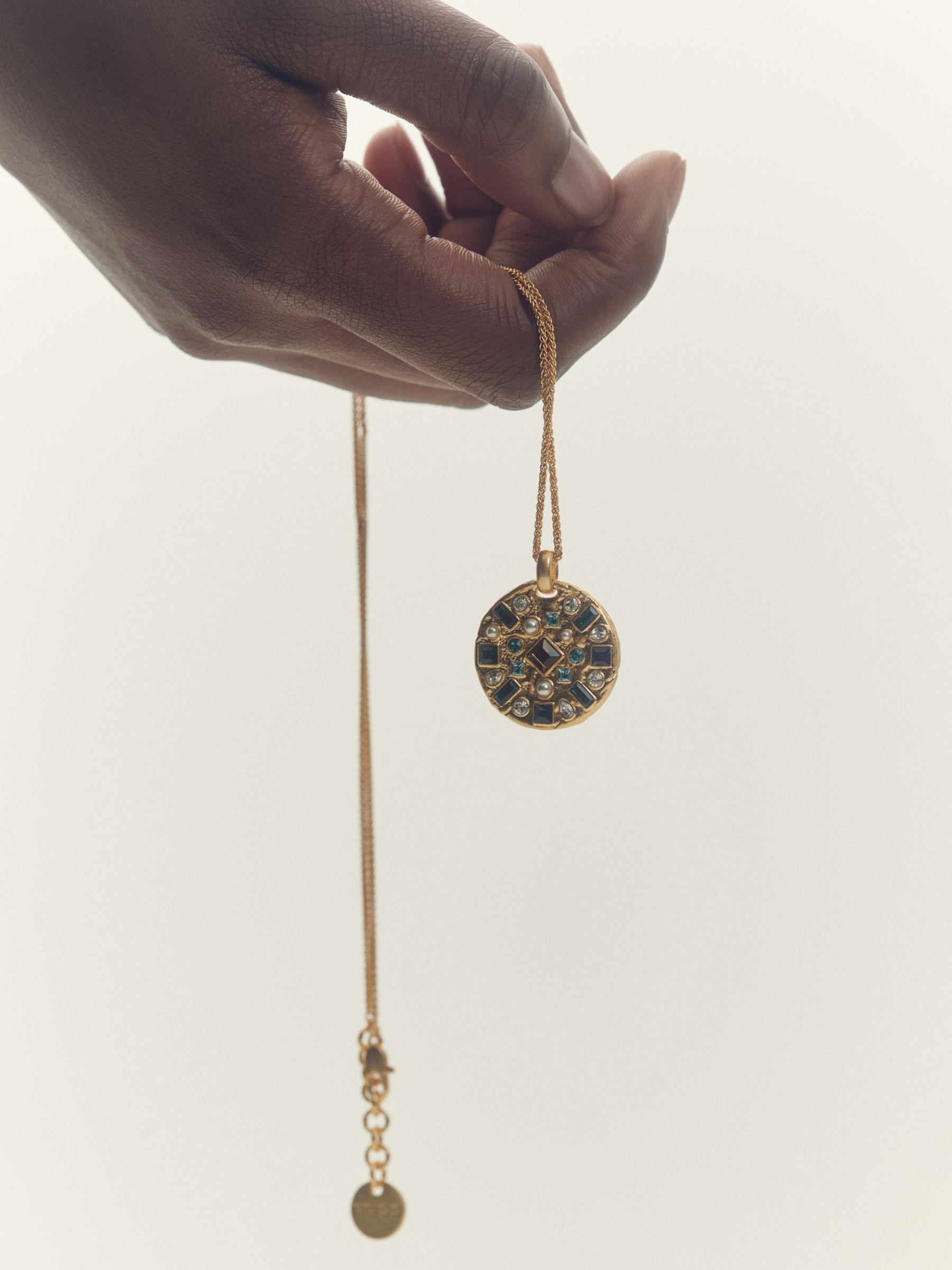 Crystal Coin Pendant Necklace in Gold Tone Product Image