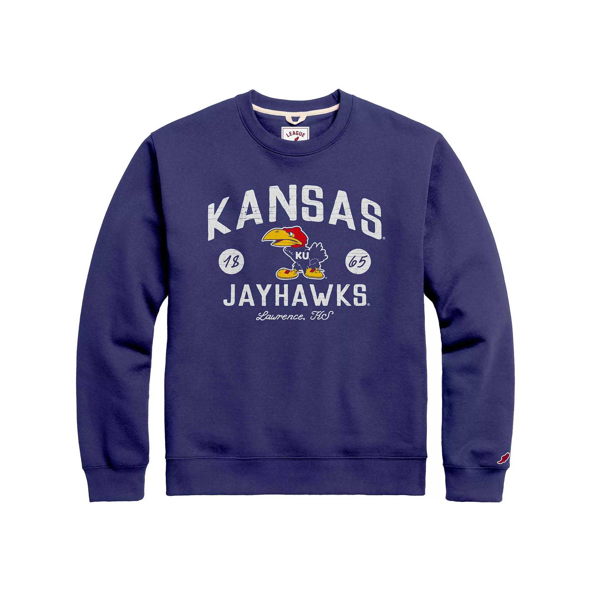 Men's League Collegiate Wear Royal Kansas Jayhawks Bendy Arch Essential Pullover Sweatshirt,  Product Image