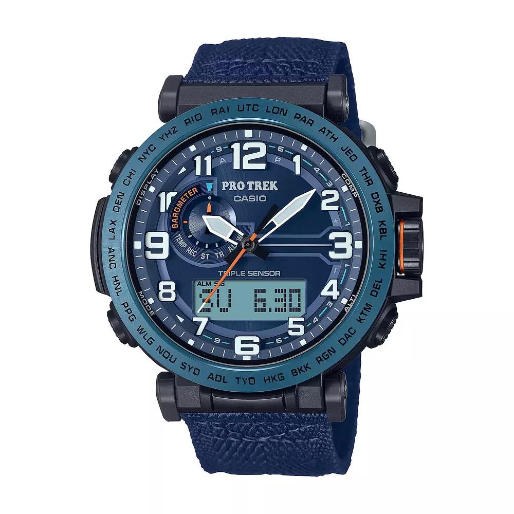 Casio Men's Pro Trek Triple Sensor Solar Nylon Strap Watch - PRG601YB-3, Size: 52MM, Blue Product Image