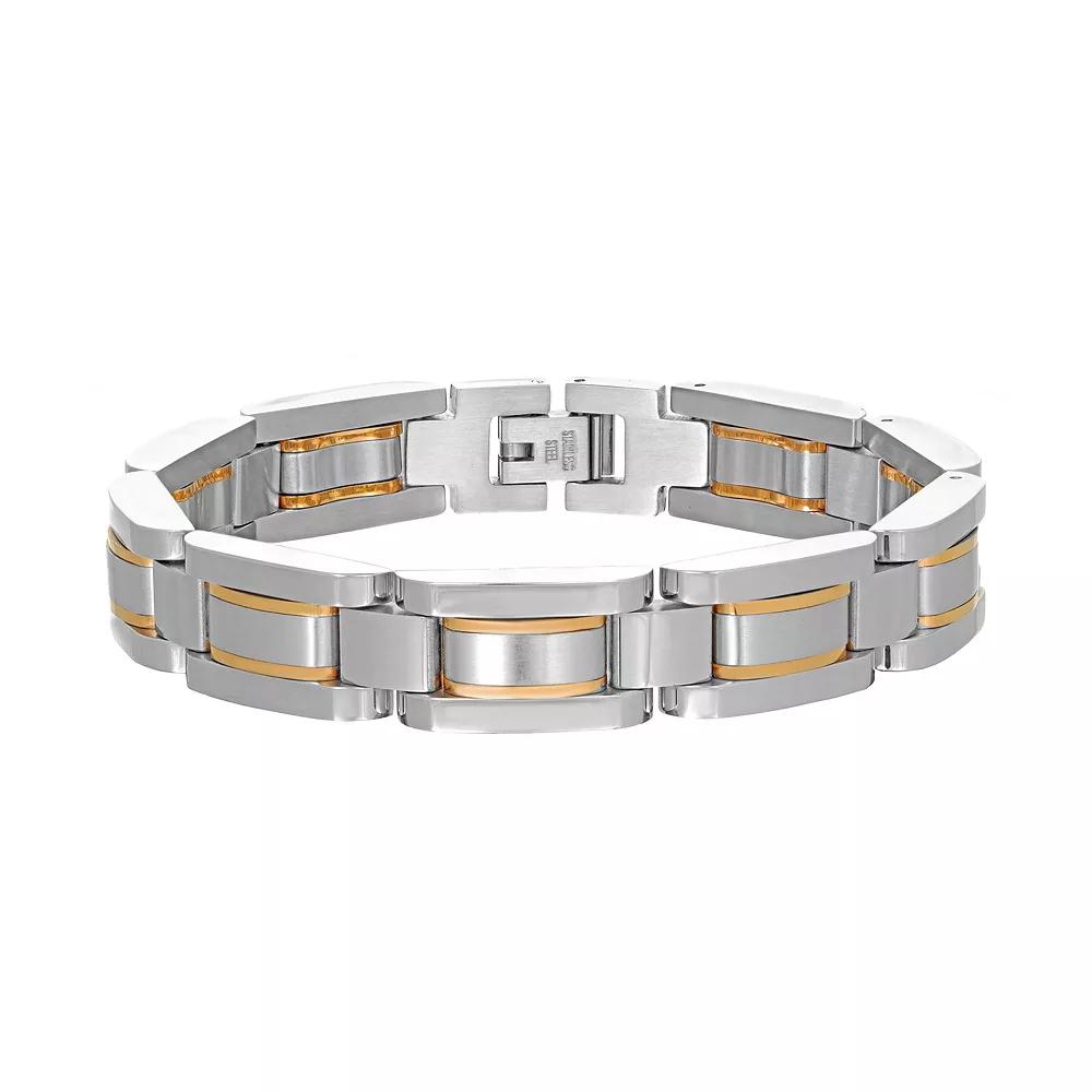 LYNX Men's Two Tone Stainless Steel Link Bracelet, Size: 8", Gold Tone Product Image