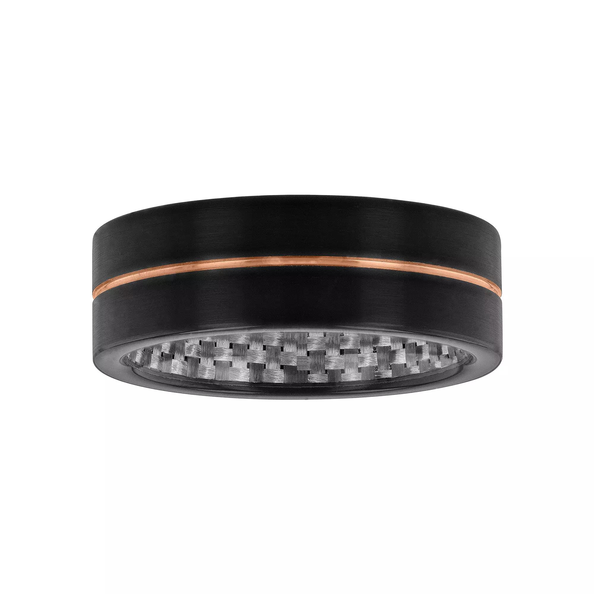 Men's Jewelry Nation Tantalum Yellow Ion Plated Stripe Gray Carbon Fiber Fashion Wedding Band, Size: 12.50, Black Rose Two Tone Product Image