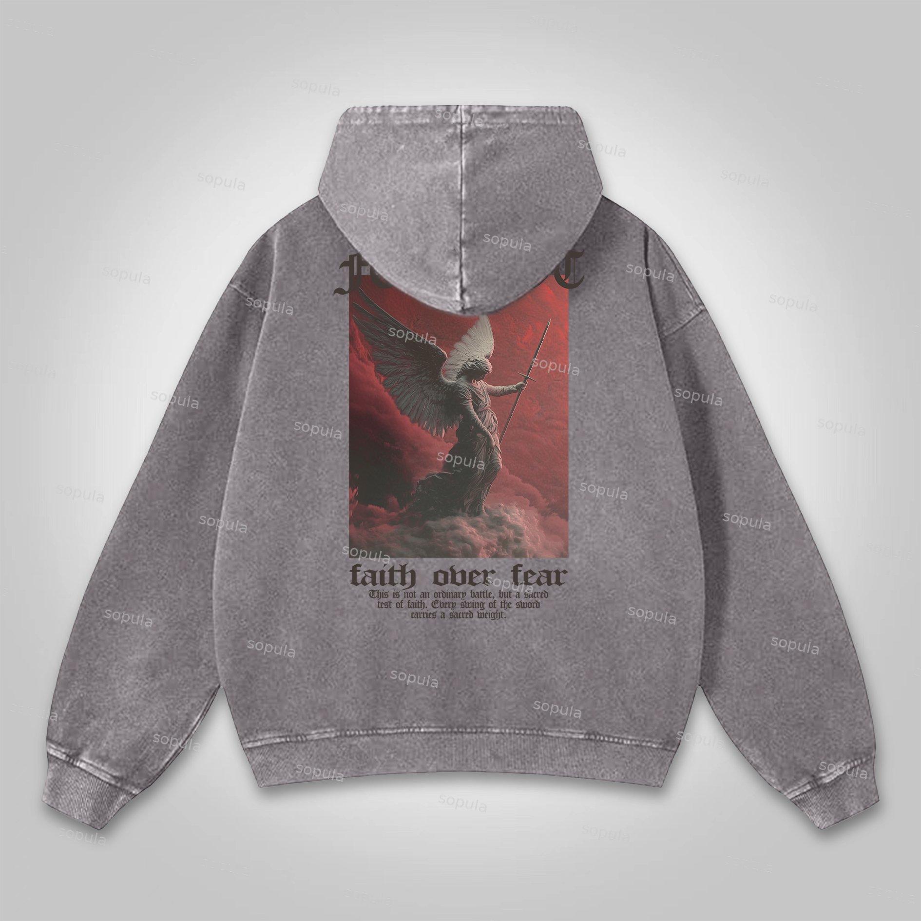 Sopula Fear Not-Faith Over Fear Print Graphic Washed Cotton Hoodie Product Image