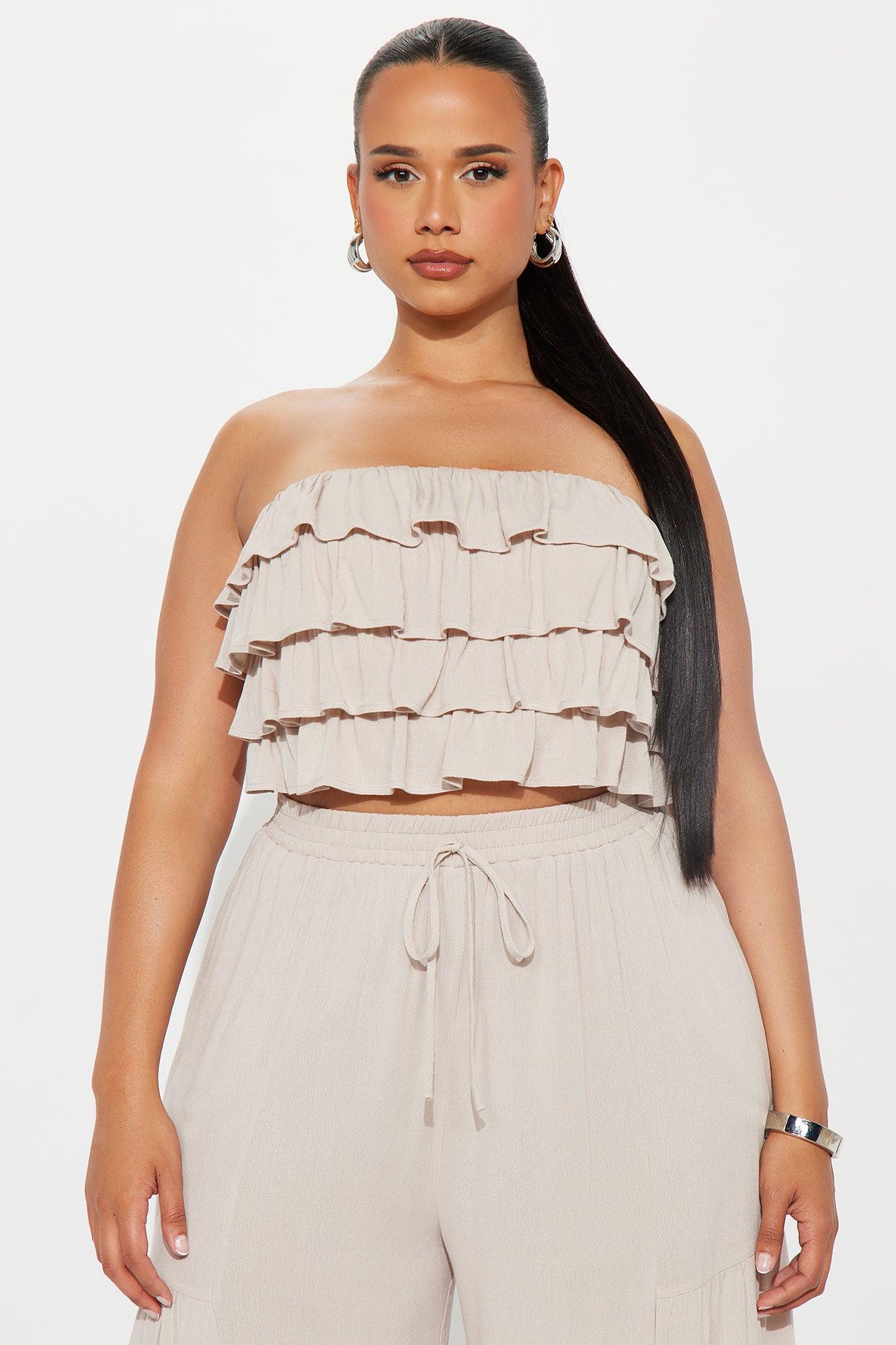 Aurora Ruffle Wide Leg Pant Set - Taupe Product Image