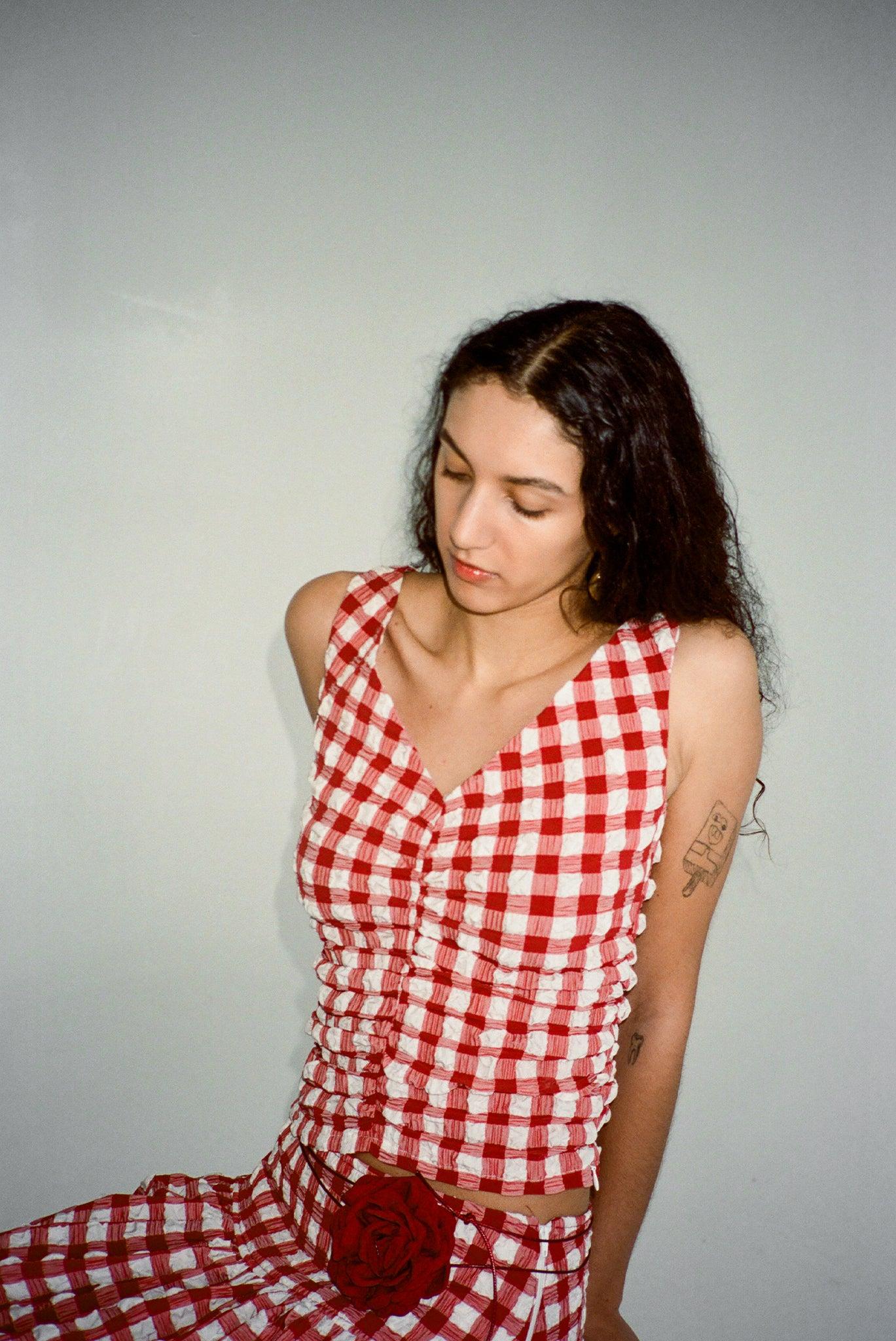 Isabella Top - Lipstick Check Product Image