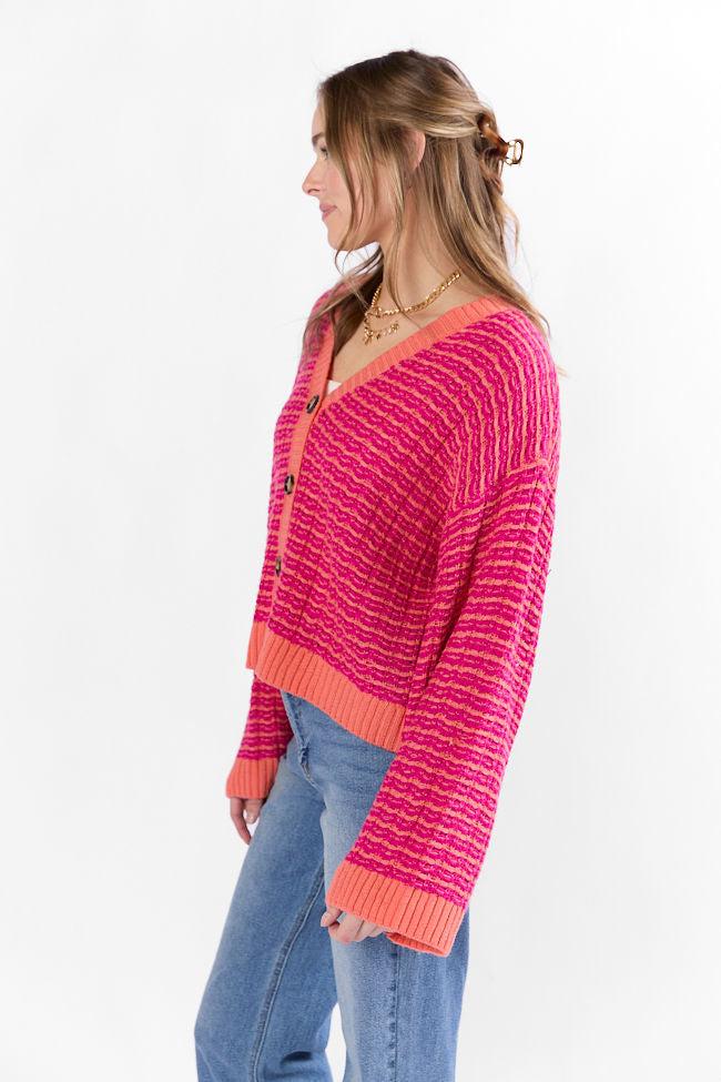 Triple Take Pink and Orange Woven Textured Knit Cardigan FINAL SALE Product Image