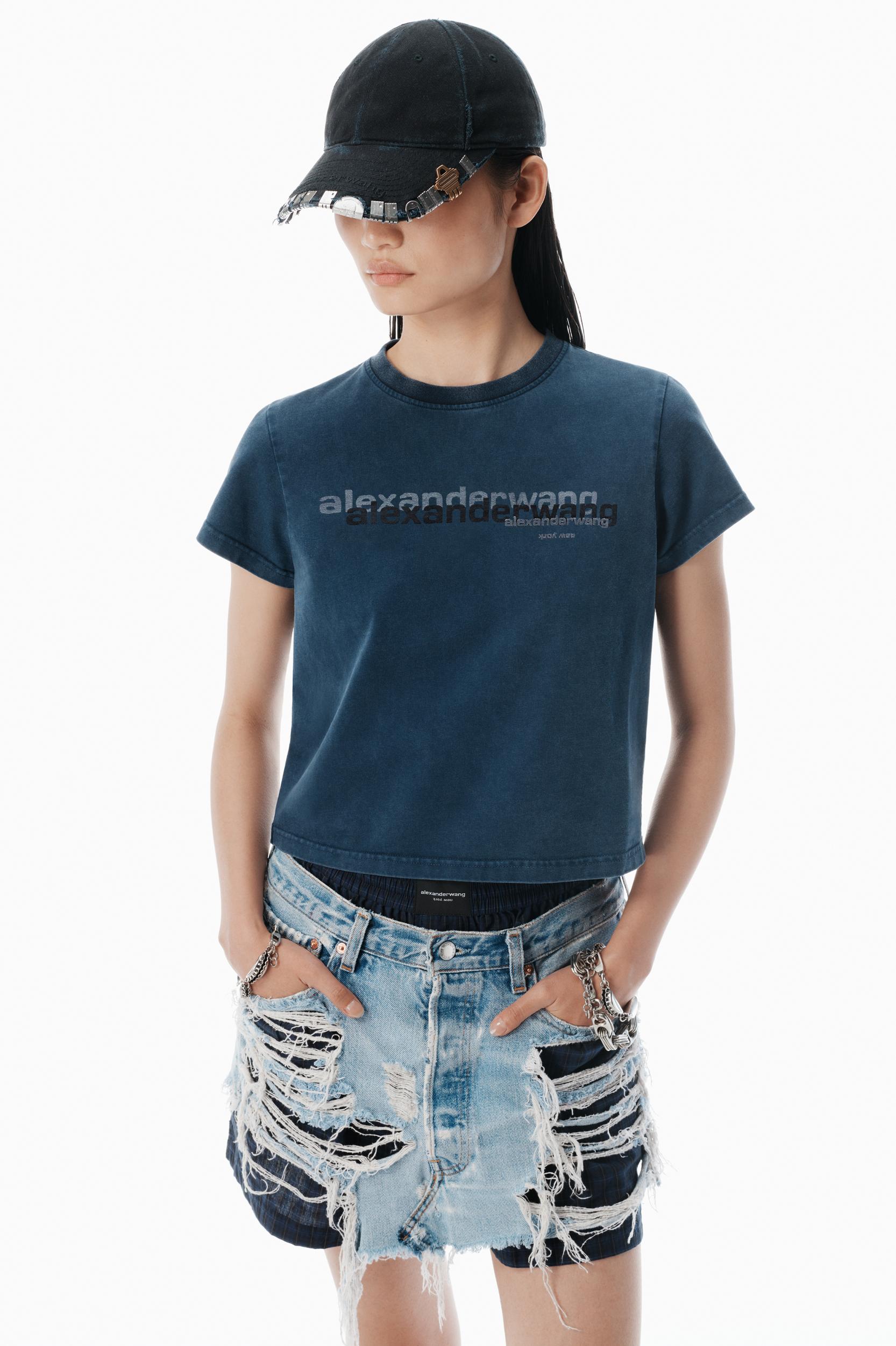 Navy Cotton Shrunken Logo Tee Product Image