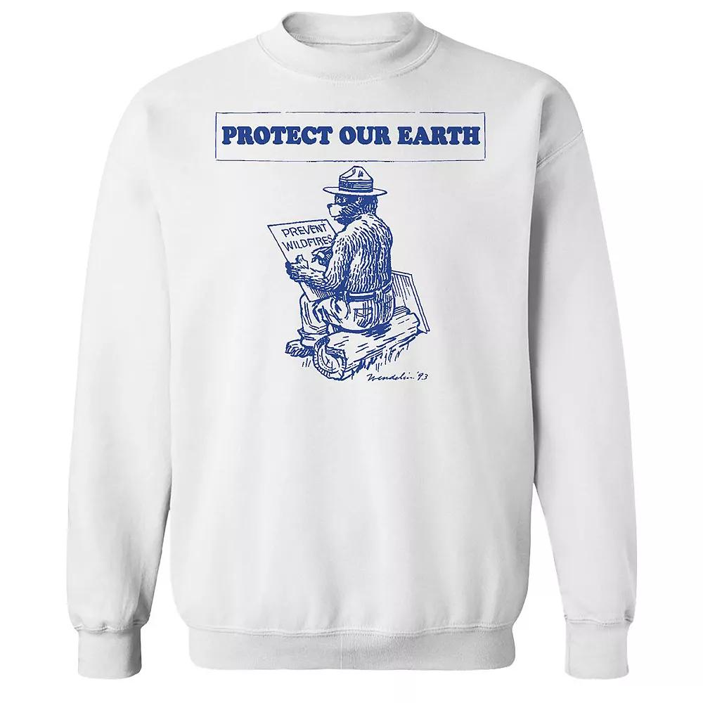Men's Smokey Bear Protect Our Earth Graphic Fleece, Size: XL, White Product Image