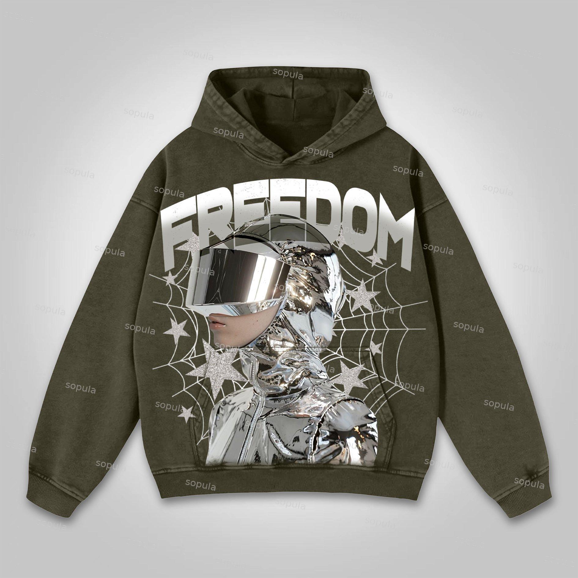 Sopula Freedom Astronaut Graphic Print Washed Hoodie Product Image