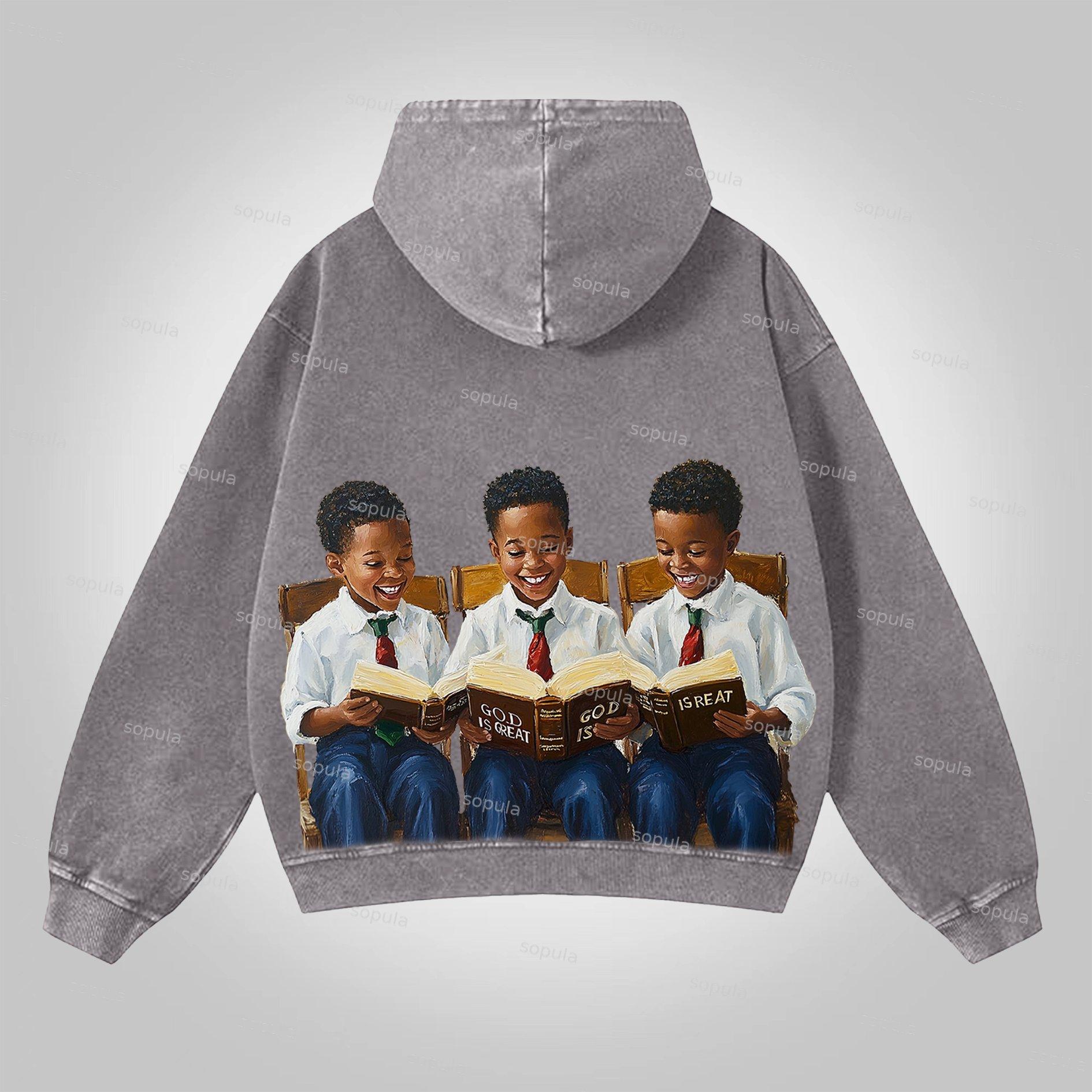 Sopula Saints God Is Reat Graphics Acid Washed Oversized Zip-up Hoodie Product Image