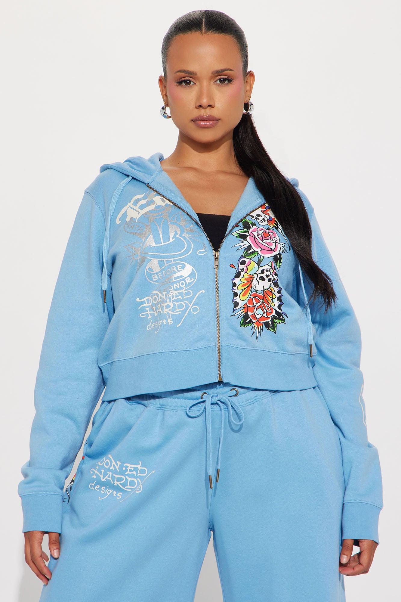 Ed Hardy Skull Haven Zip Up Hoodie - Light Blue Product Image