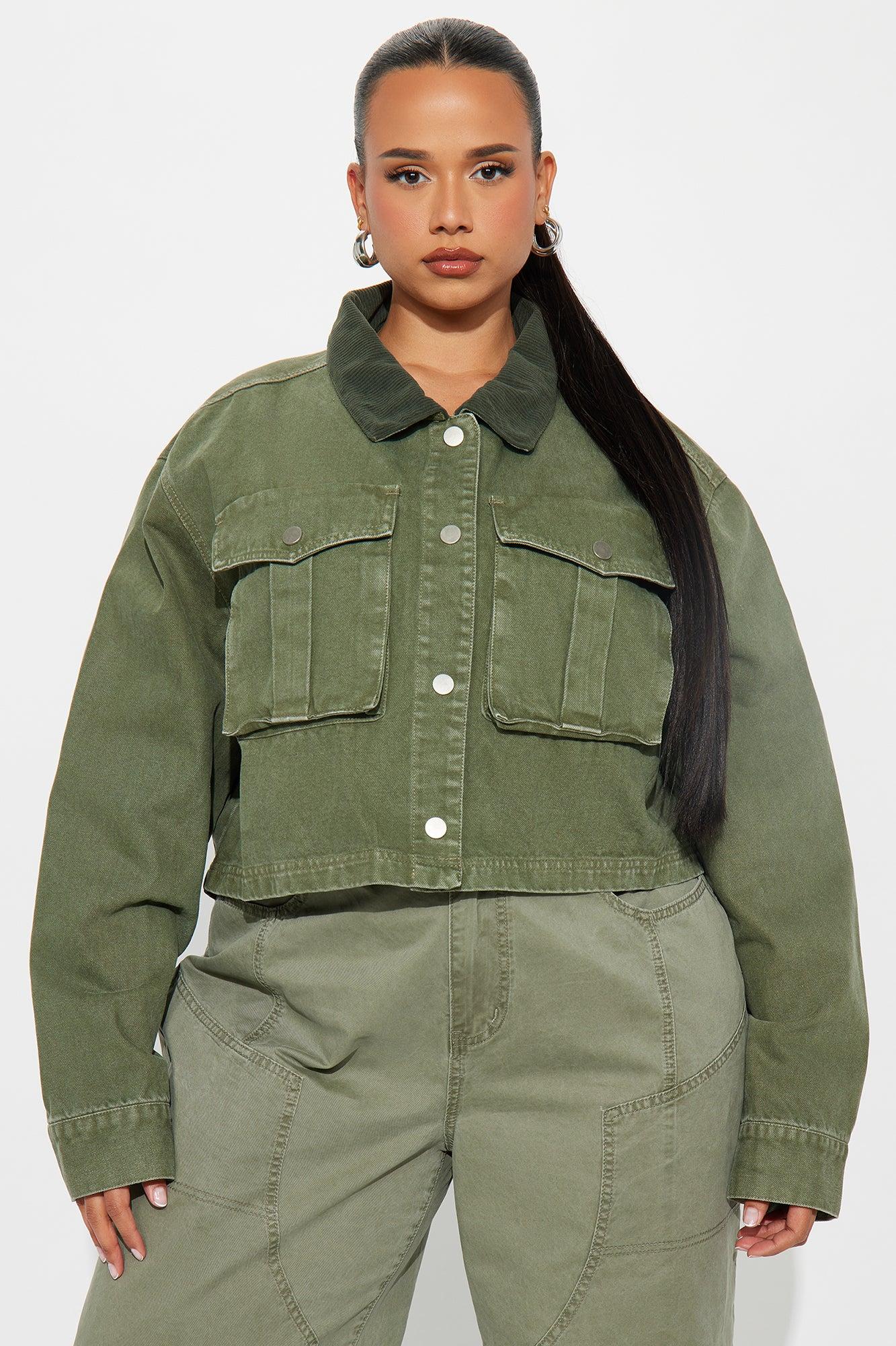 Cleo Cargo Trucker Jacket - Olive Female Product Image
