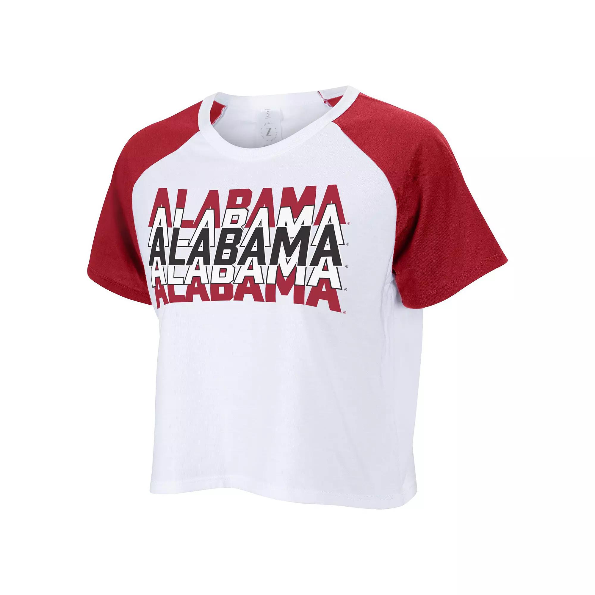 Women's ZooZatz White Alabama Crimson Tide Colorblock Repeat Raglan Cropped T-Shirt, Size: Large Product Image