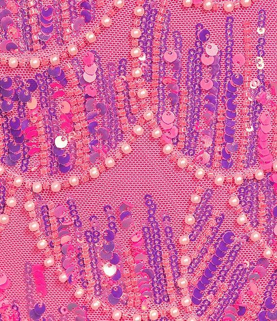 B. Darlin Sequin Mesh Beaded V-Neck Sleeveless Bodycon Dress Product Image