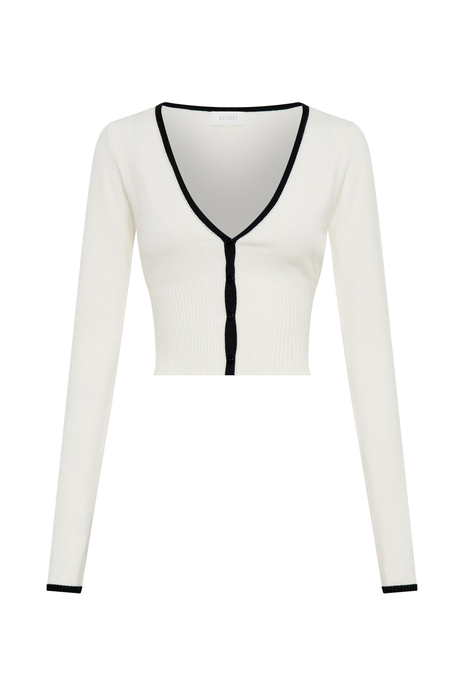 Jolene Contrast Button Up Knit Cardigan - White Product Image