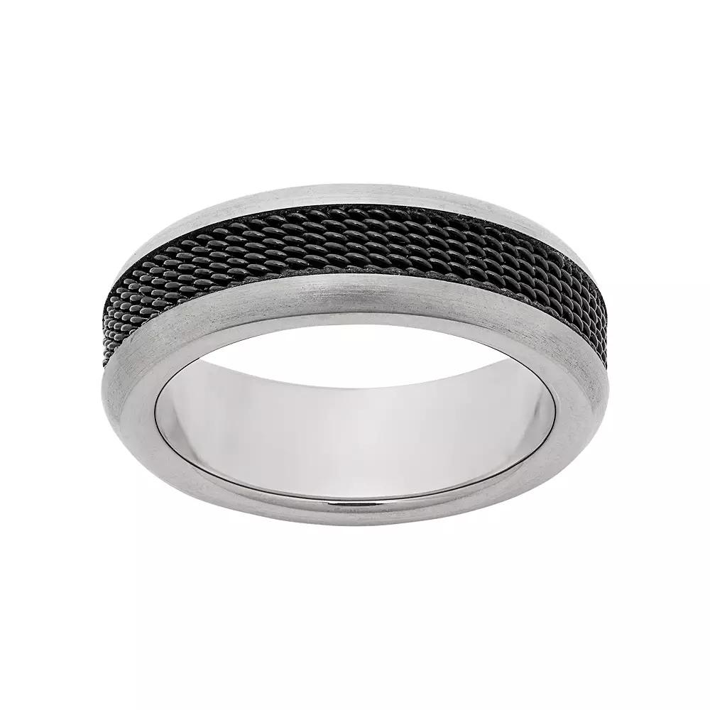 Titanium and Black Ion-Plated Titanium Mesh Wedding Band - Men, Men's, Size: 9.50, White Product Image