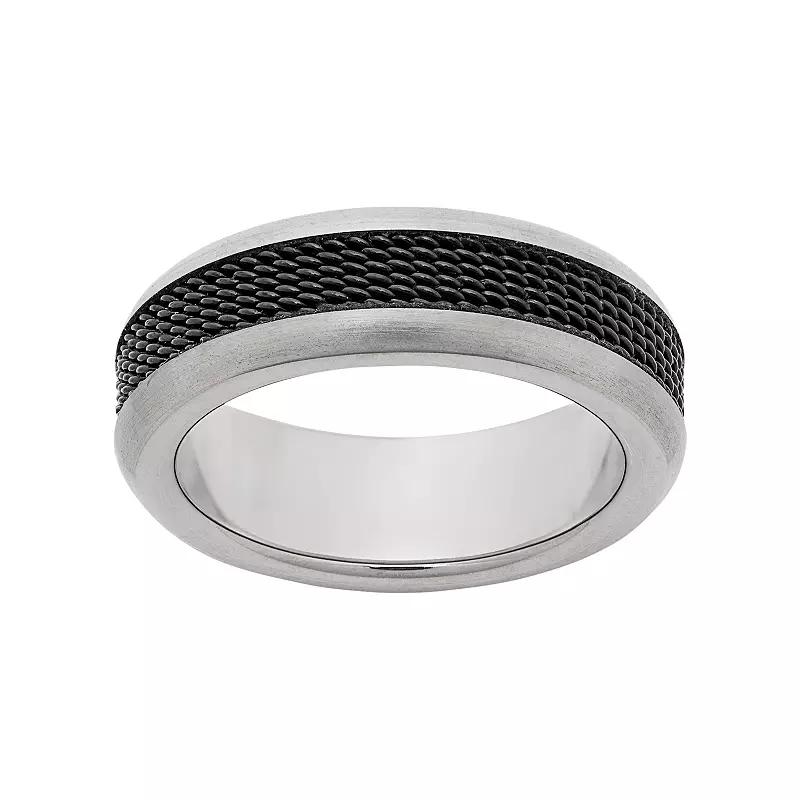 Titanium and Black Ion-Plated Titanium Mesh Wedding Band - Men, Men's, Size: 9.50, White Product Image