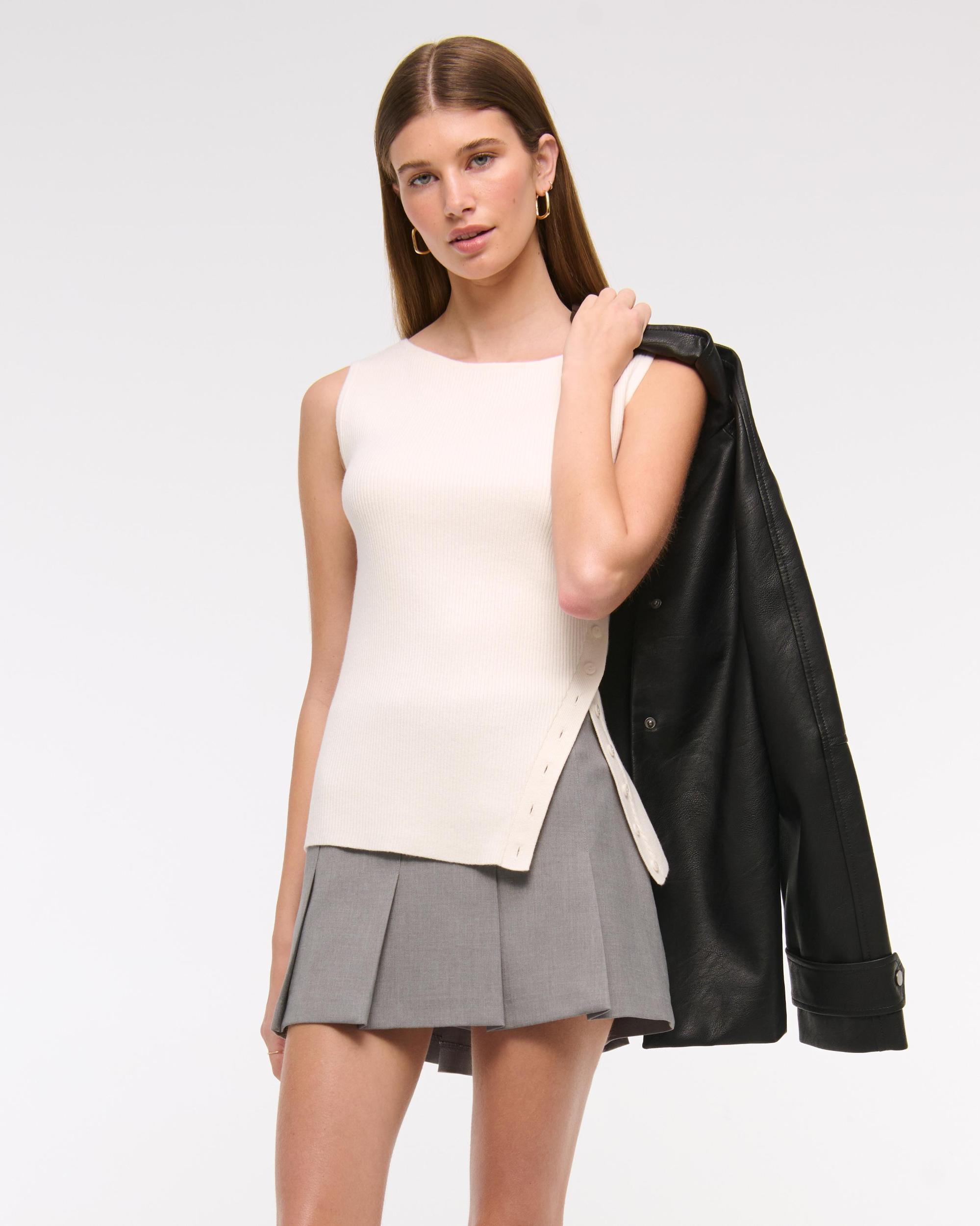 Asymmetrical Button Sweater Tank Product Image