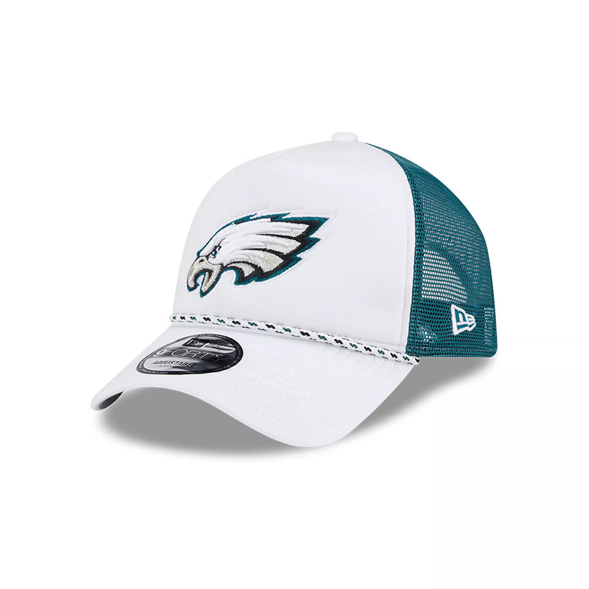 Men's New Era White/Green Philadelphia Eagles Court Sport Foam Front A-Frame 9FORTY Adjustable Trucker Hat Product Image