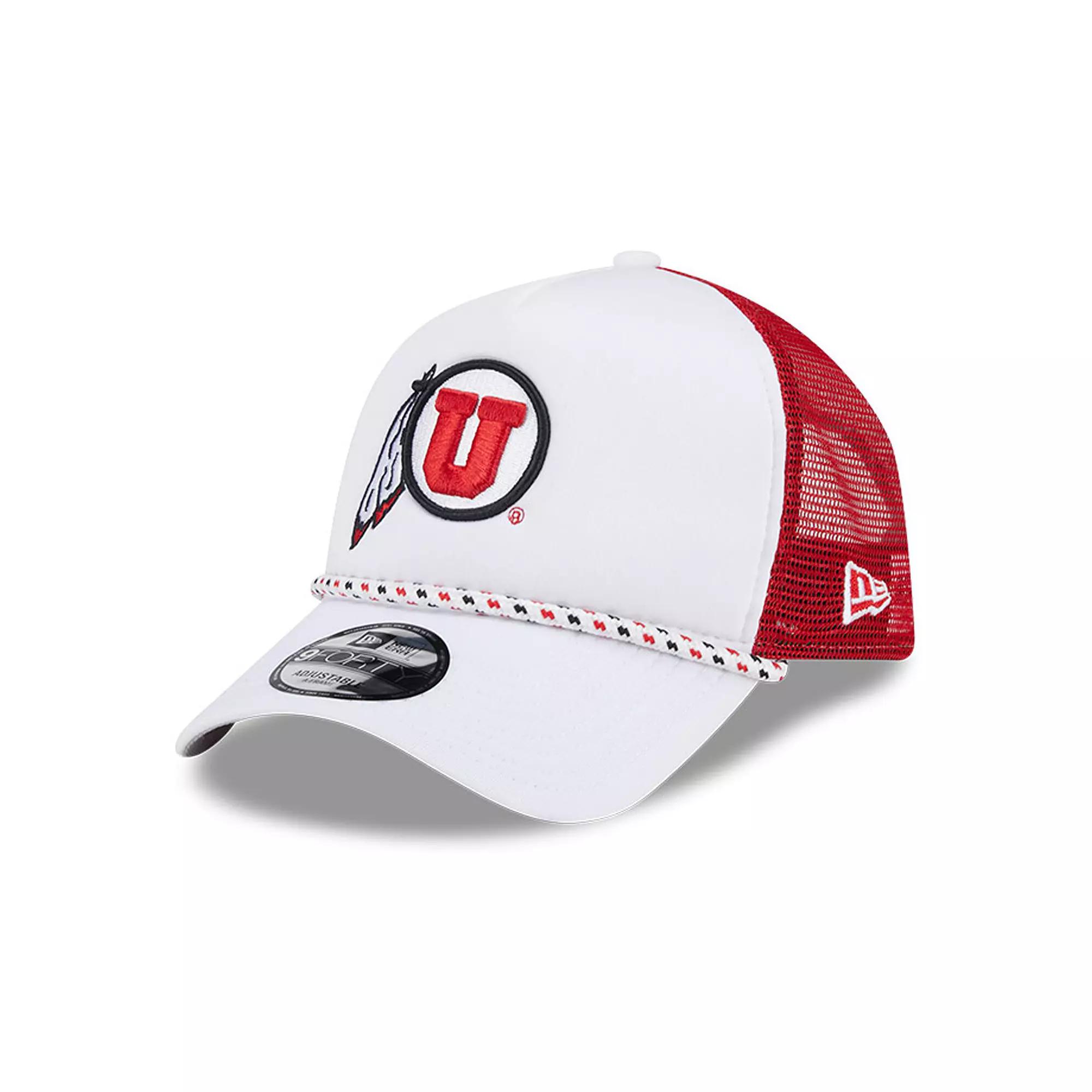 Men's New Era White/Red Utah Utes Court Sport Foam A-Frame 9FORTY Adjustable Trucker Hat, Ute White Product Image