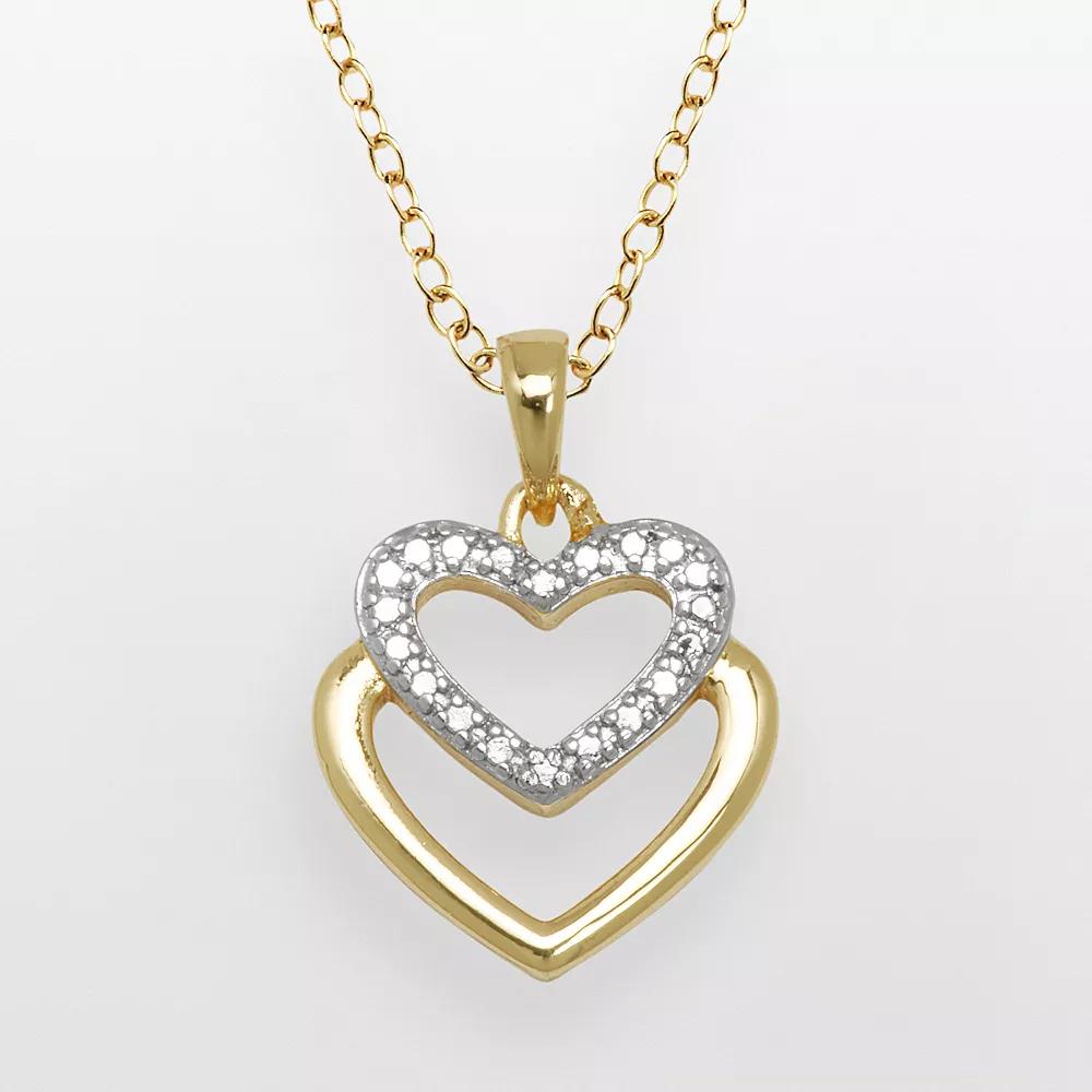 18k Gold Over Brass and Silver-Plated Diamond Accent Heart Pendant, Women's, Multicolor Product Image