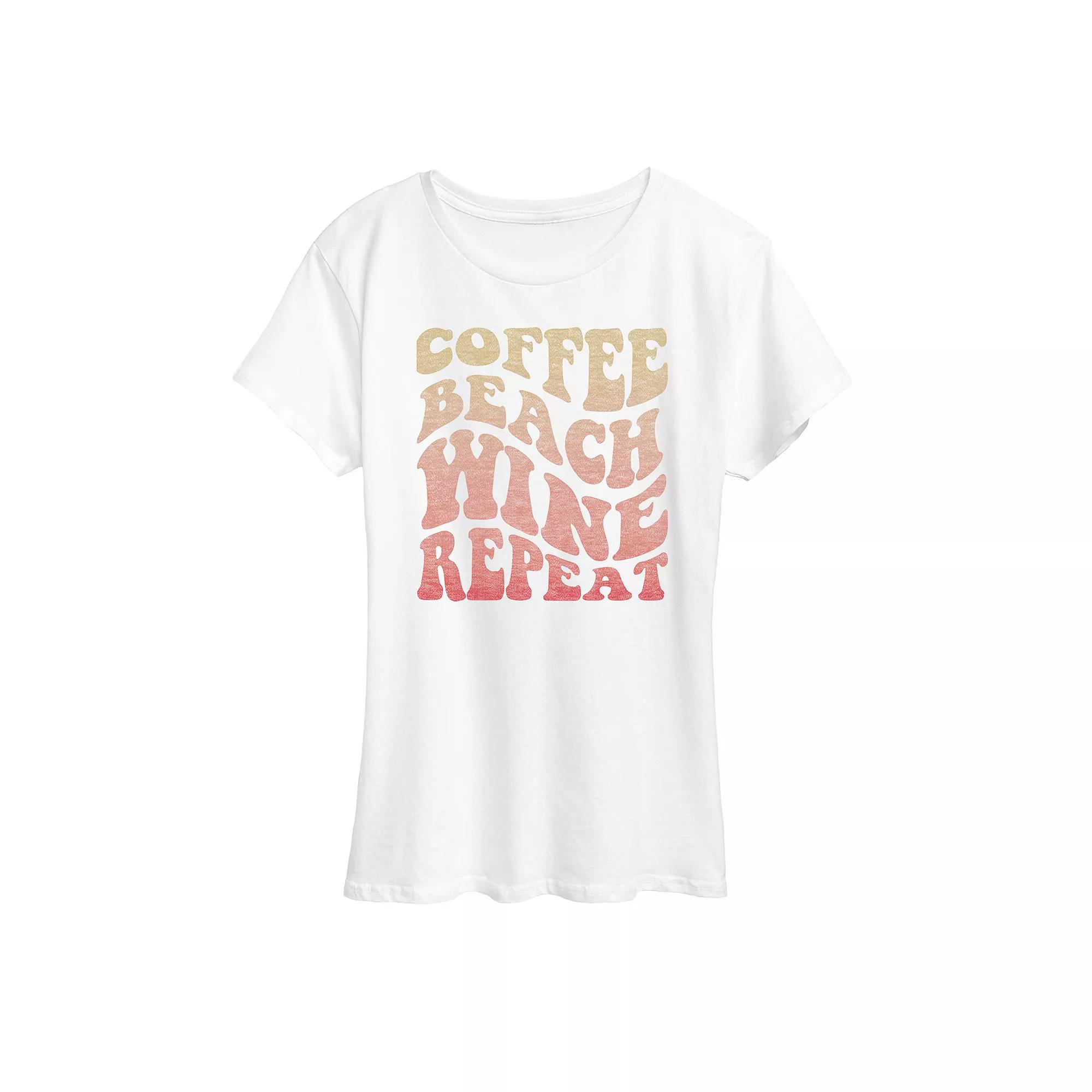 Women's Coffee Beach Wine Repeat Graphic Tee,  Product Image