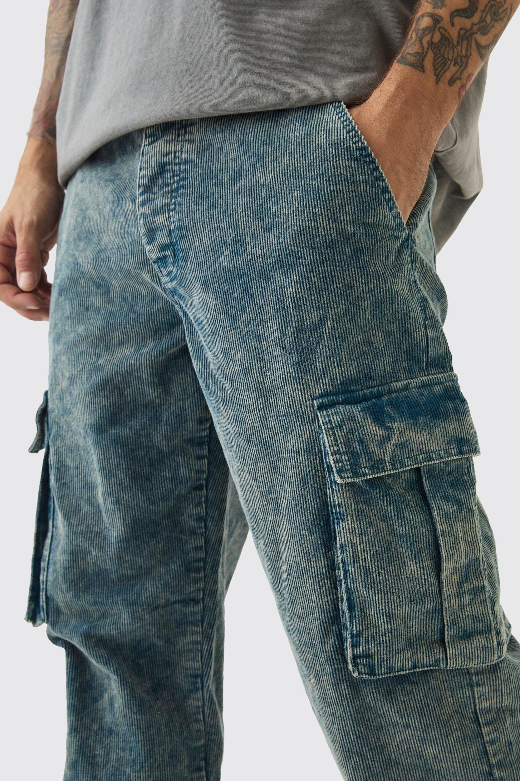 Relaxed Acid Wash Cord Cargo Pants | boohooMAN USA Product Image