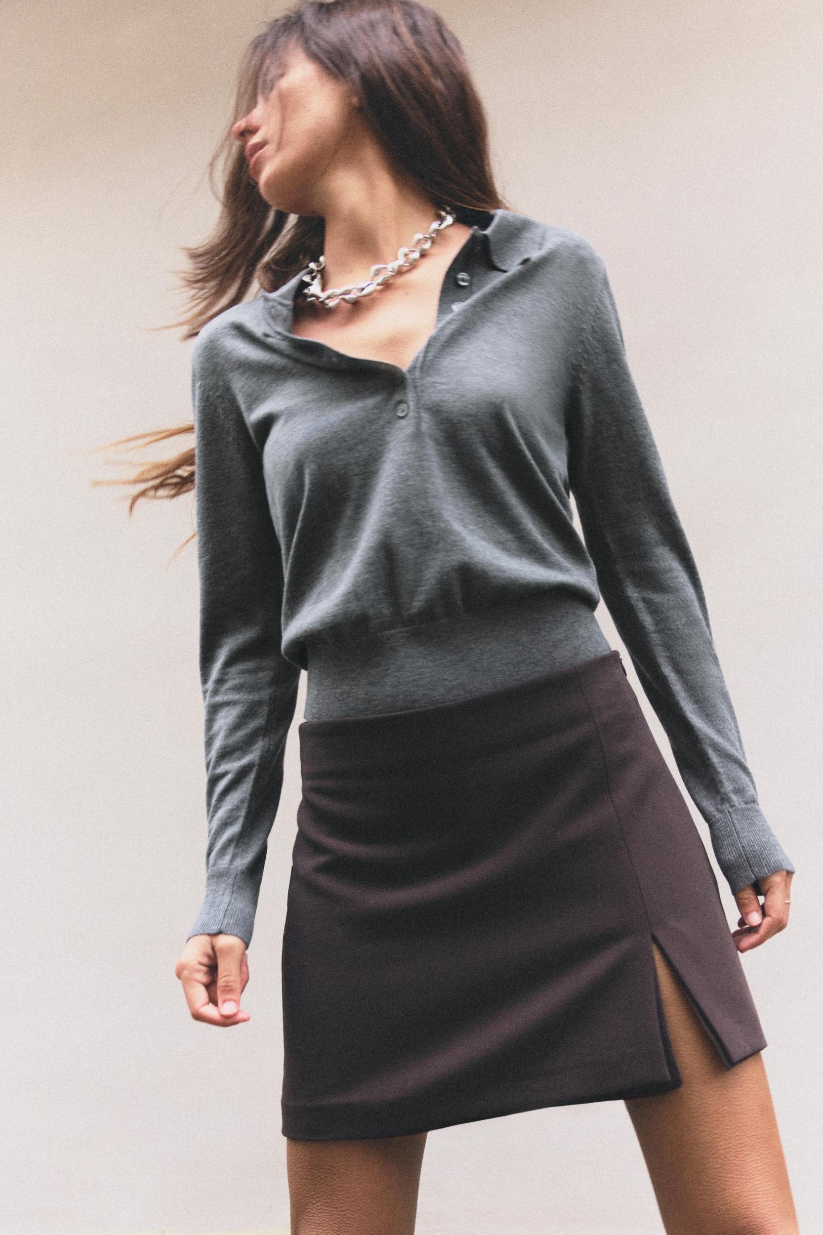 PLAIN KNIT POLO SWEATER Product Image