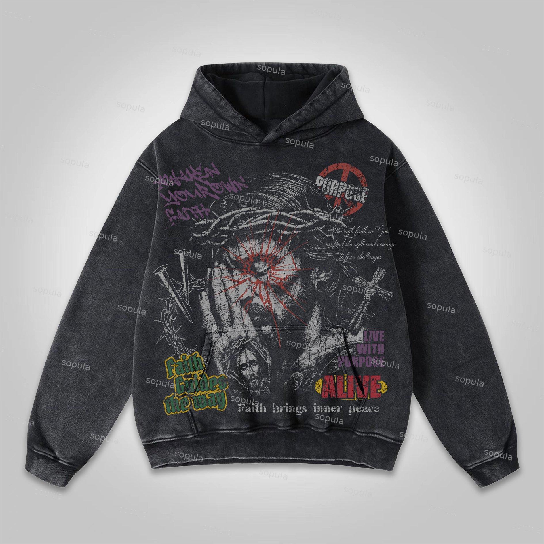 Sopula Pray For Jesus The Meaning Of Life Vintage Graphic Washed Hoodie Product Image