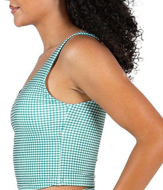 Janela Bay Green Blue Mini Plaid High Waist Seamless Swim Bottom Product Image