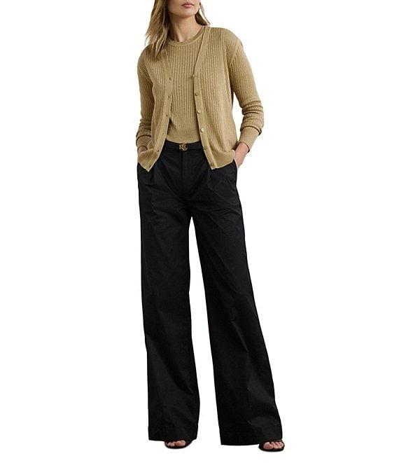 Lauren Ralph Lauren Coordinating Linen Blend Ribbed Knit V-Neck Long Sleeve Cardigan Product Image