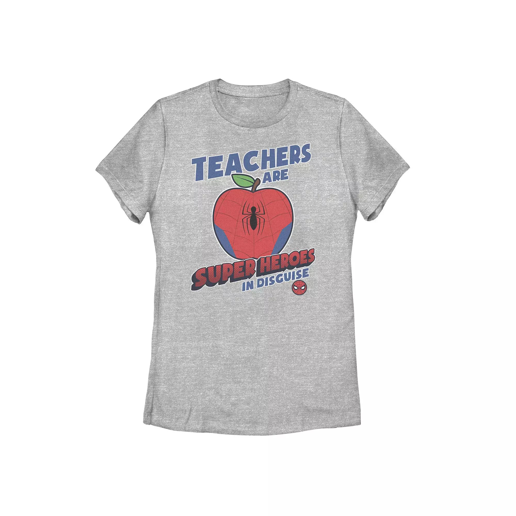 Juniors' Marvel "Teachers Are Super Heroes In Disguise" Spider-Man Tee, Girl's, Size: XXL, Athletic Grey Product Image