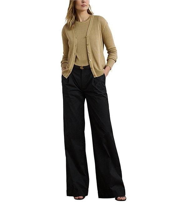 Lauren Ralph Lauren Pleated Cotton Twill High-Rise Wide Leg Pants Product Image