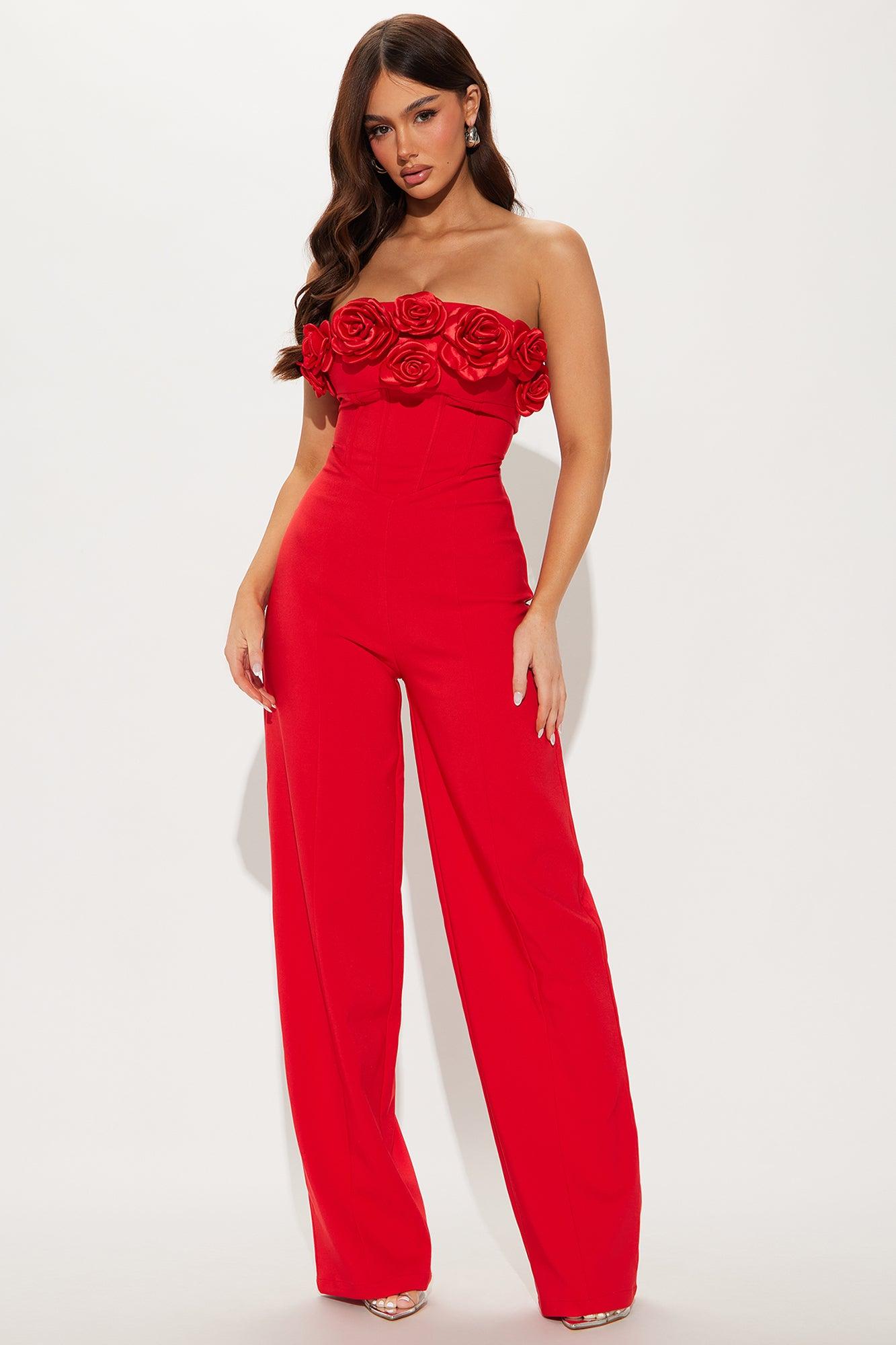Keep It Classy Rosette Jumpsuit - Red Product Image