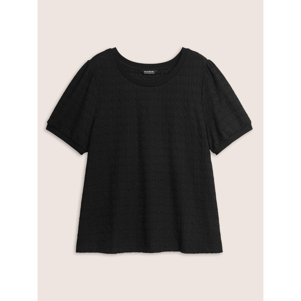 Plus Size Solid Textured Round Neck T-shirt Black Women Elegant Texture Round Neck Everyday T-shirts BloomChic 14-16/1X Product Image