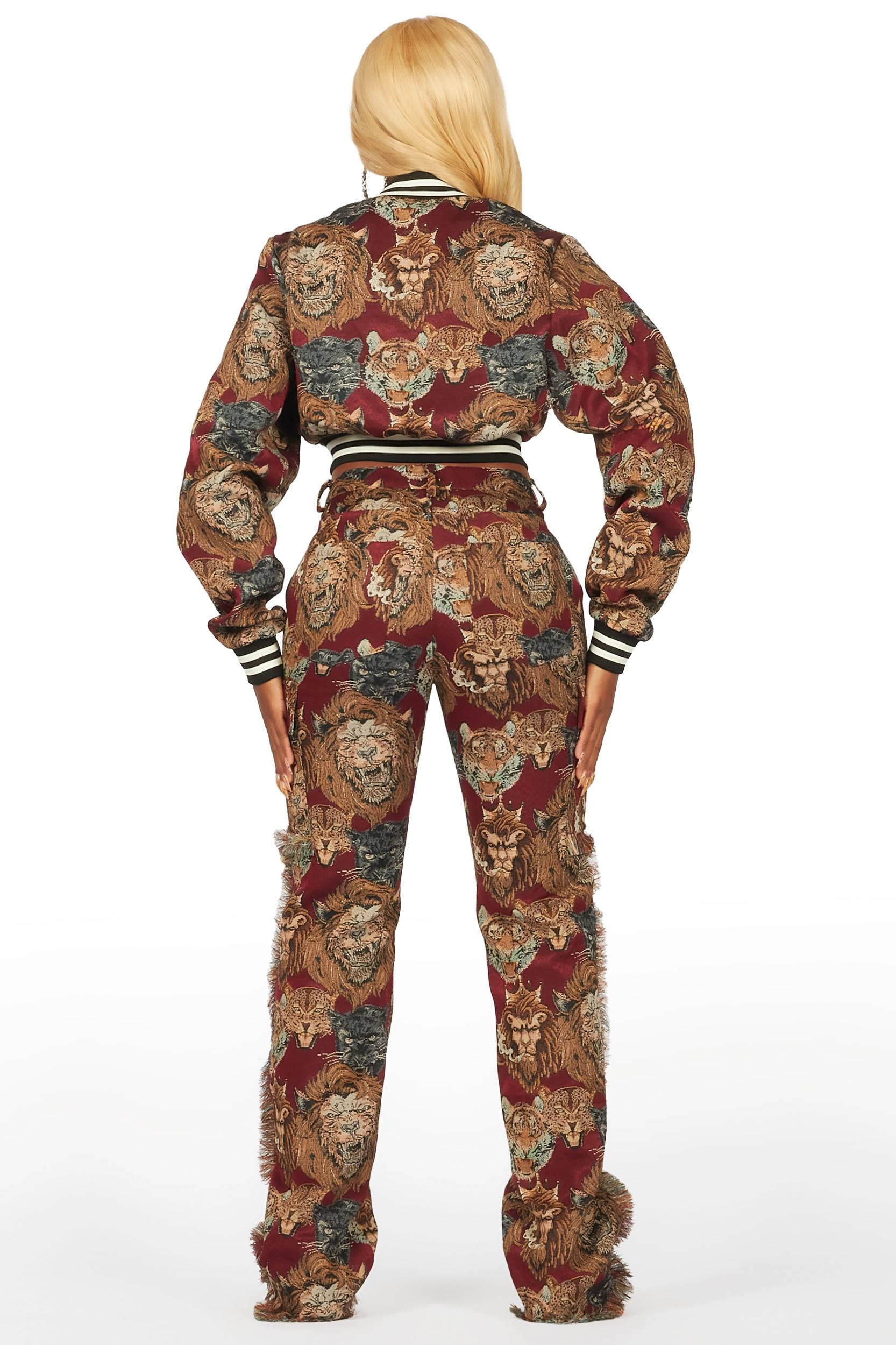 Khadiyah Red Crop Tapestry Varsity Jacket Female Product Image