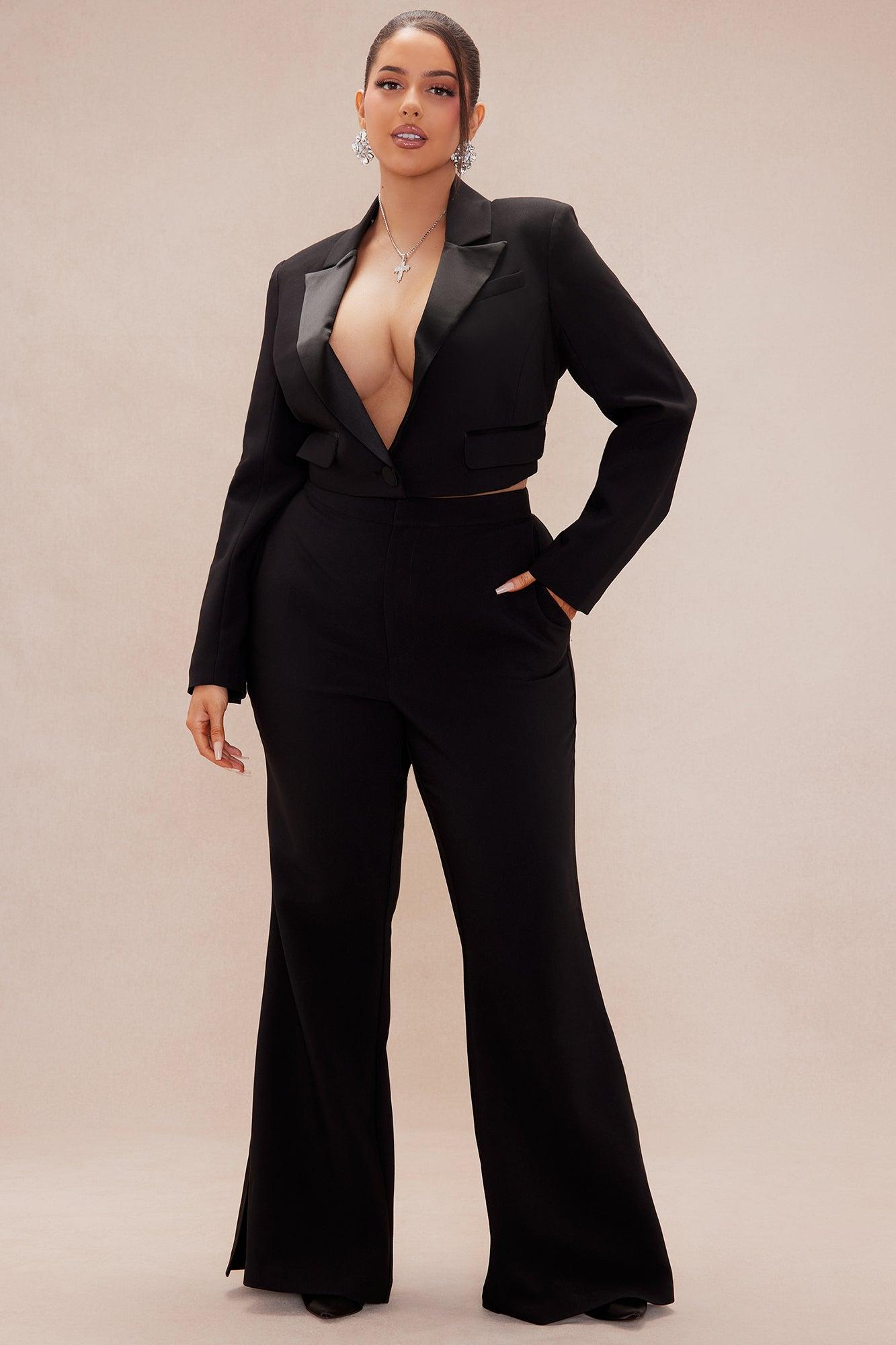 Daisy Cropped Blazer Suit Set - Black Product Image