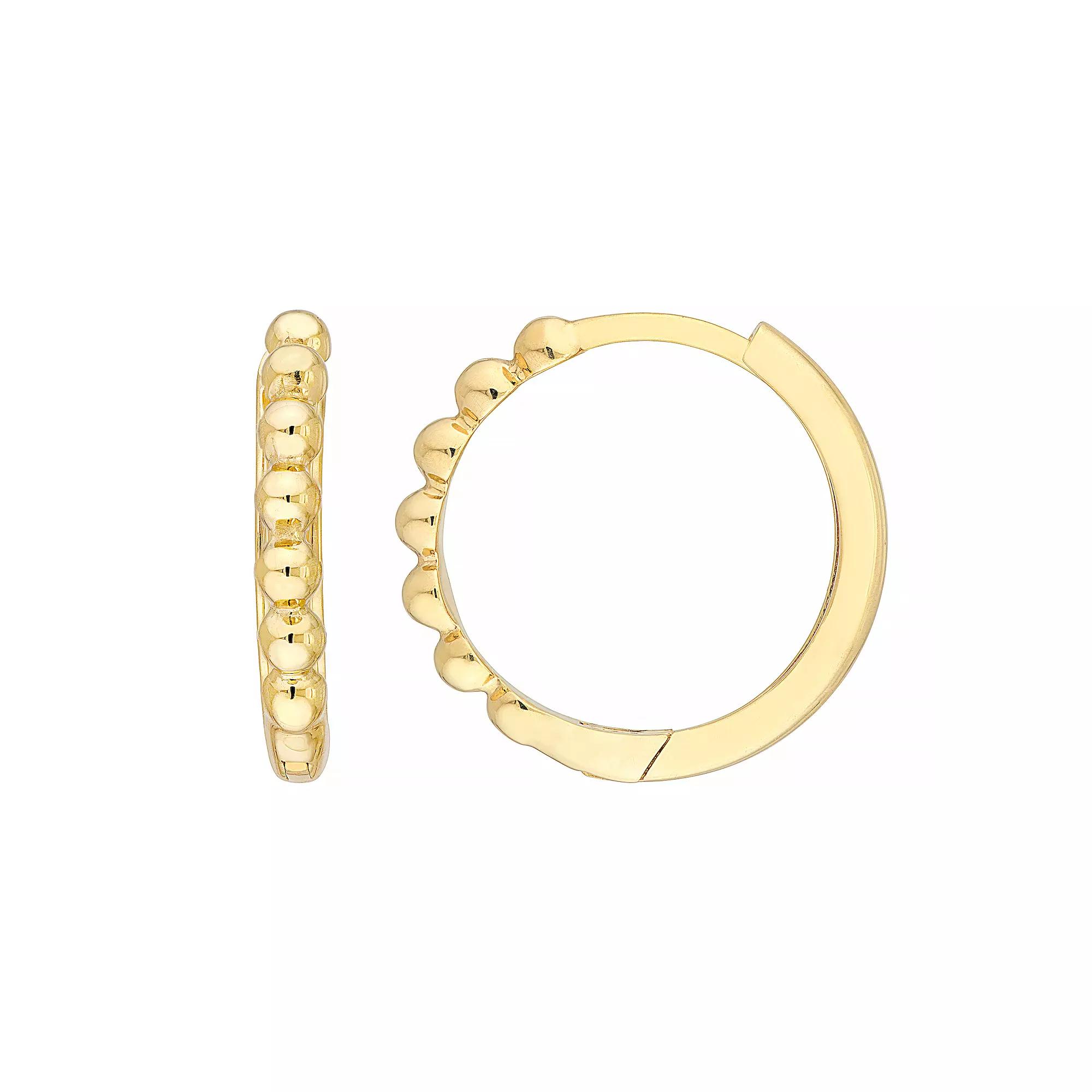 14k Gold Beaded Huggie Hoop Earrings, Women's Product Image