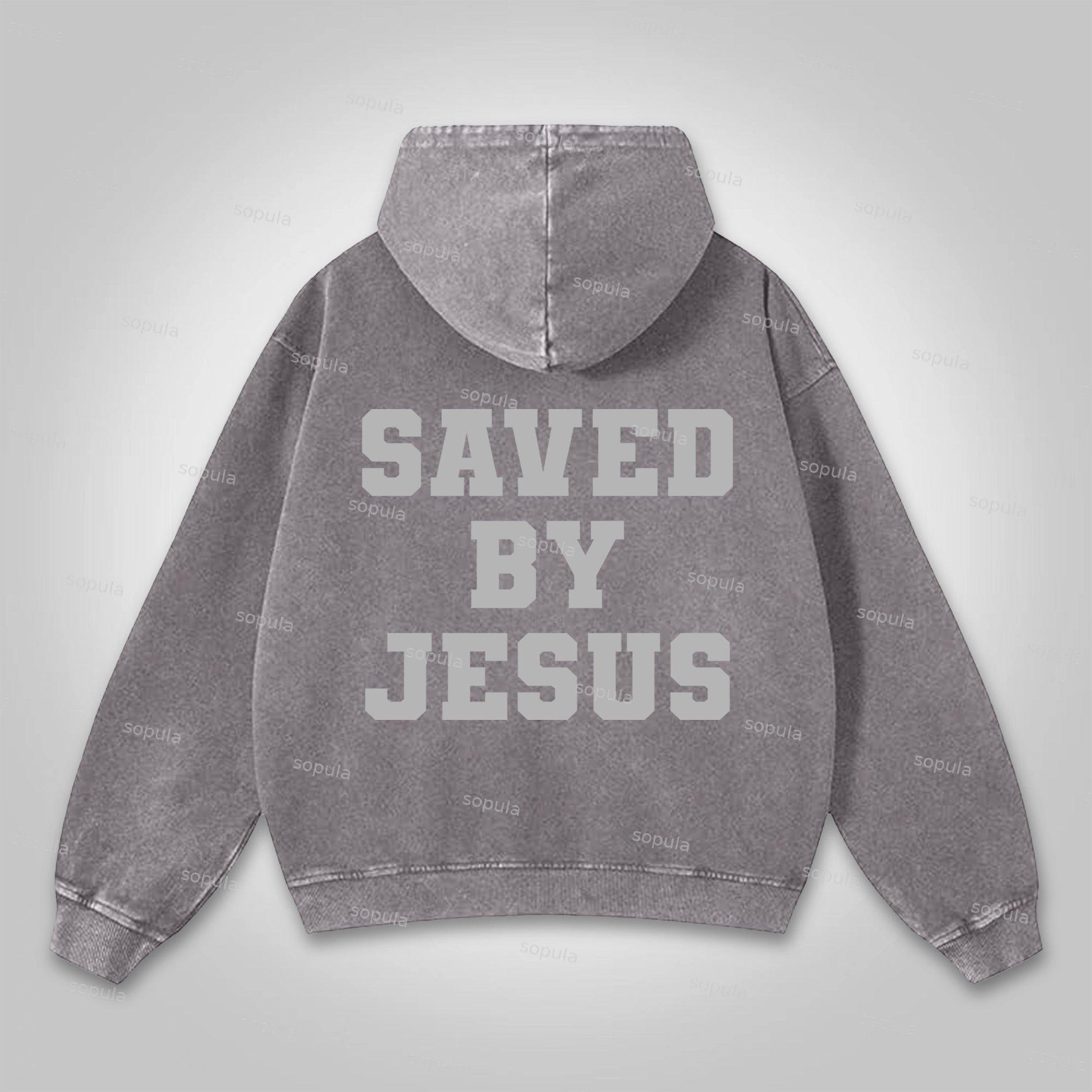 Sopula Saved By Jesus No. 77 Graphic Washed Distressed Pocket Hoodie Product Image