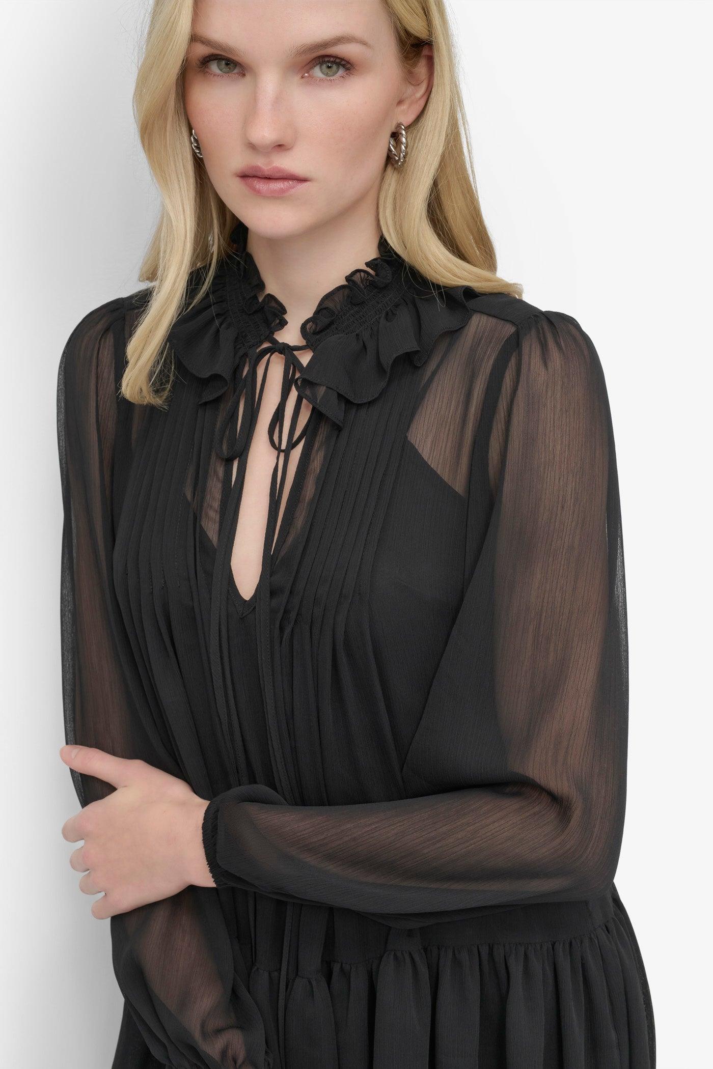 LONG SLEEVE CHIFFON MINI DRESS Product Image