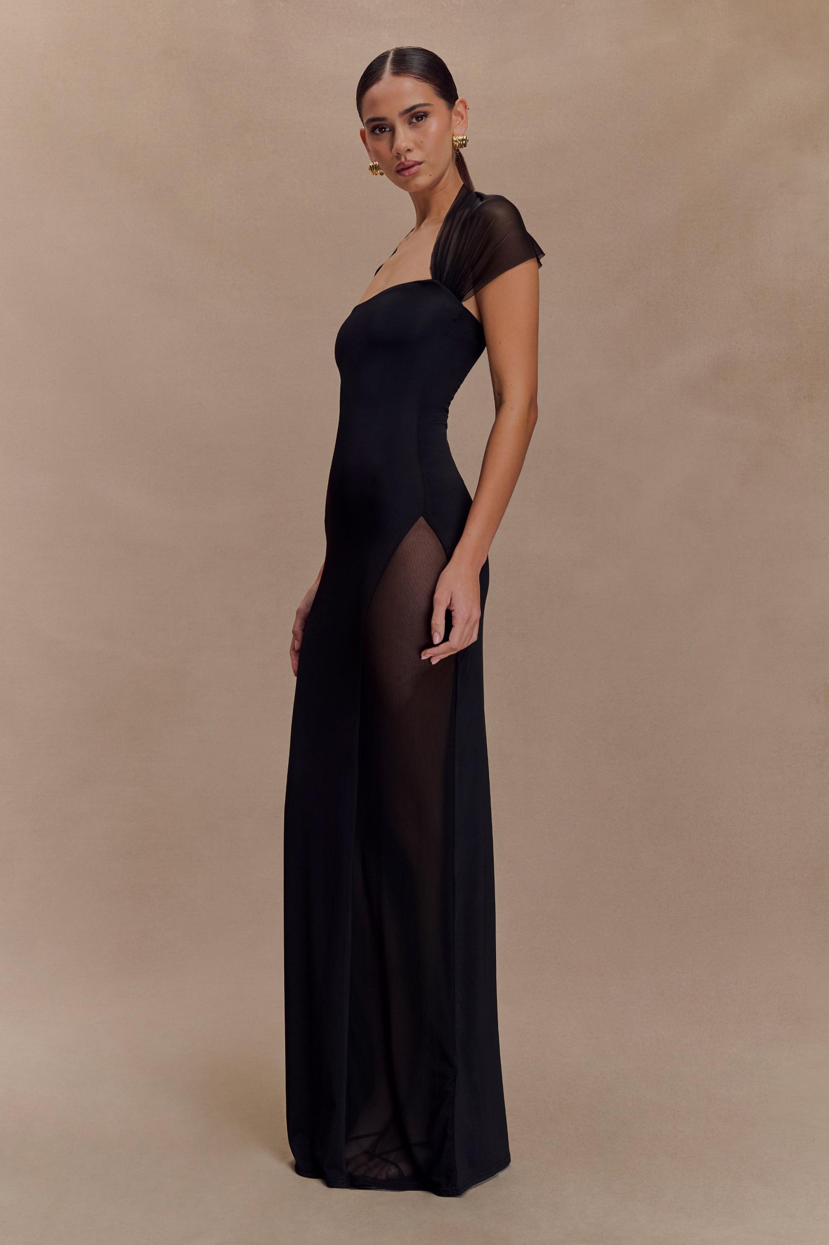 Wyatt Slinky And Mesh Maxi Dress - Black Product Image