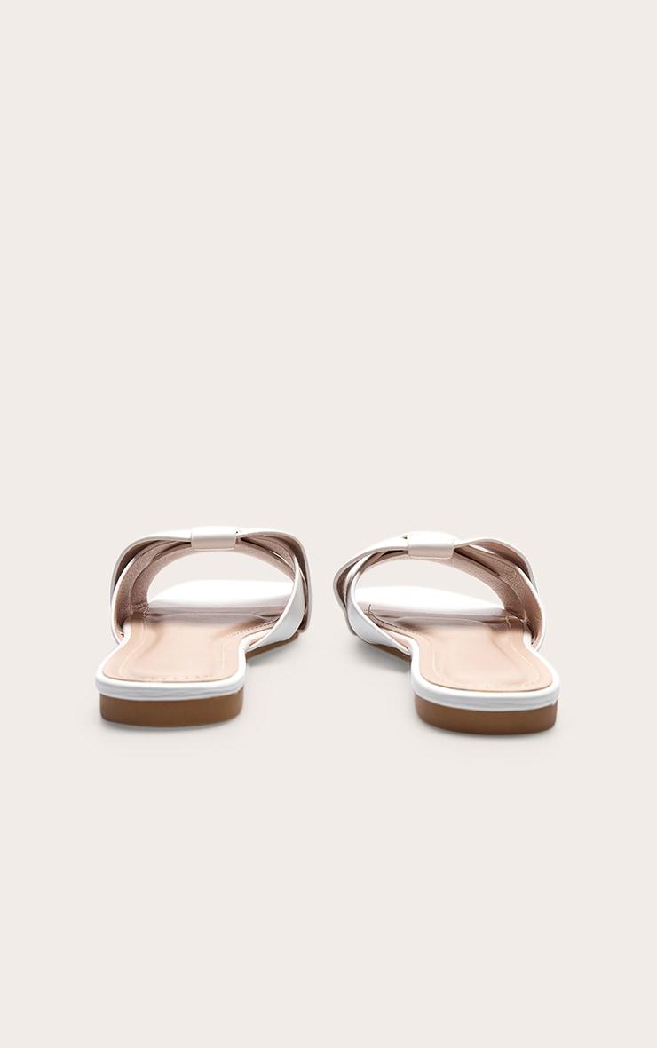 White Faux Leather Round Toe Cross Over Sandal Product Image