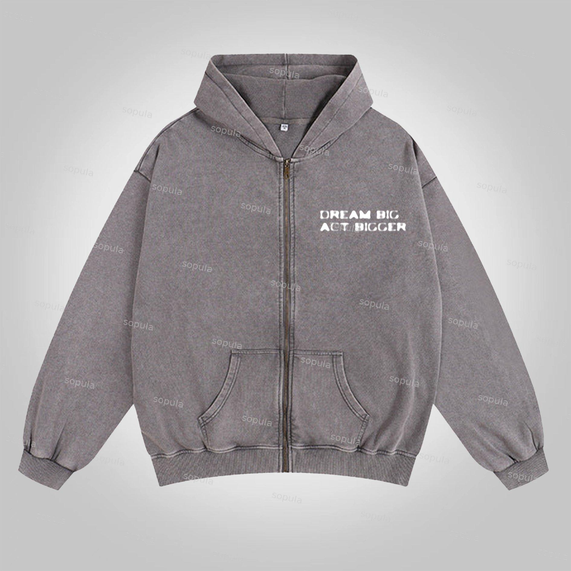 Sopula Dream Big Act Bigger Boxer Graphic Washed Zip-Up Hoodie Product Image