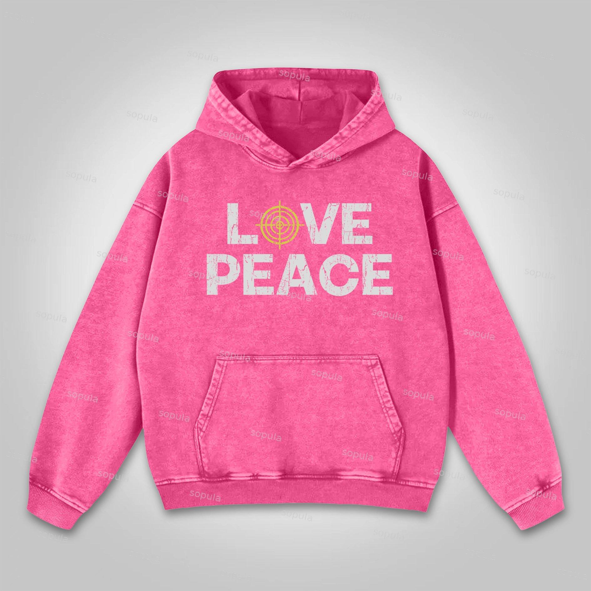 Sopula Love Peace Retro Deconstructed Gun Graphic Washed Hoodie Product Image